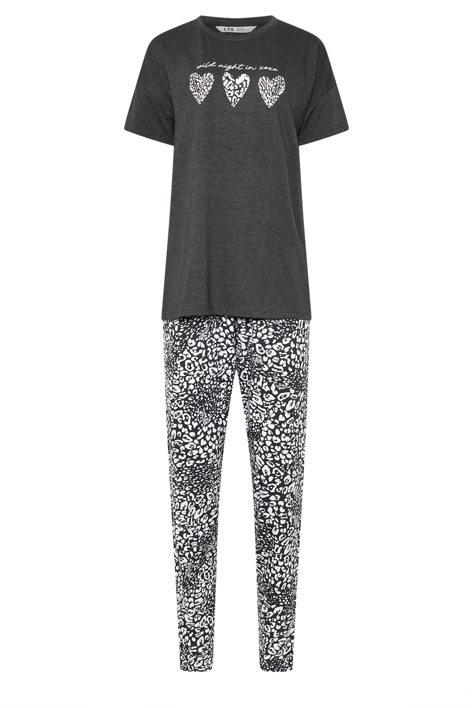 LTS Tall Charcoal Grey Animal 'Wild Night In' Pyjama Set | Long Tall Sally 5