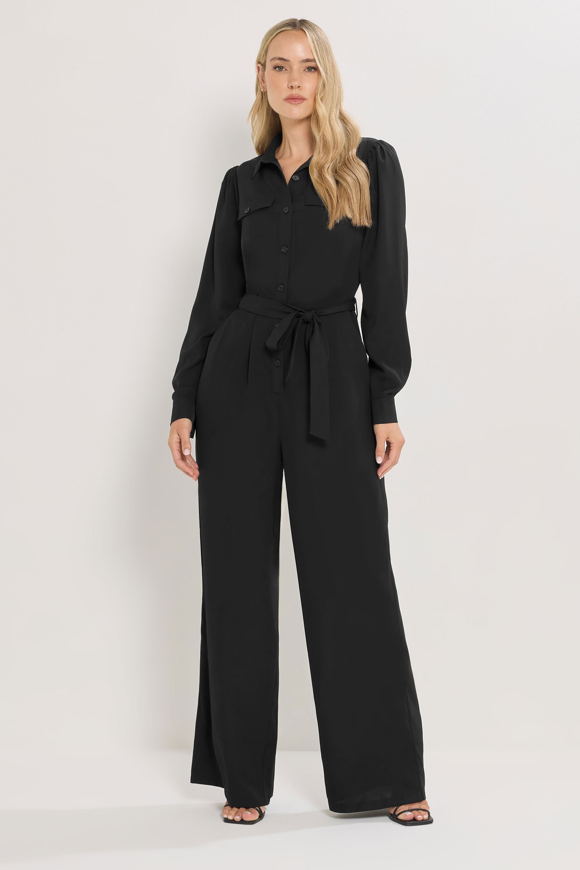 LTS Tall Black Button Wide Leg Jumpsuit | Long Tall Sally 2
