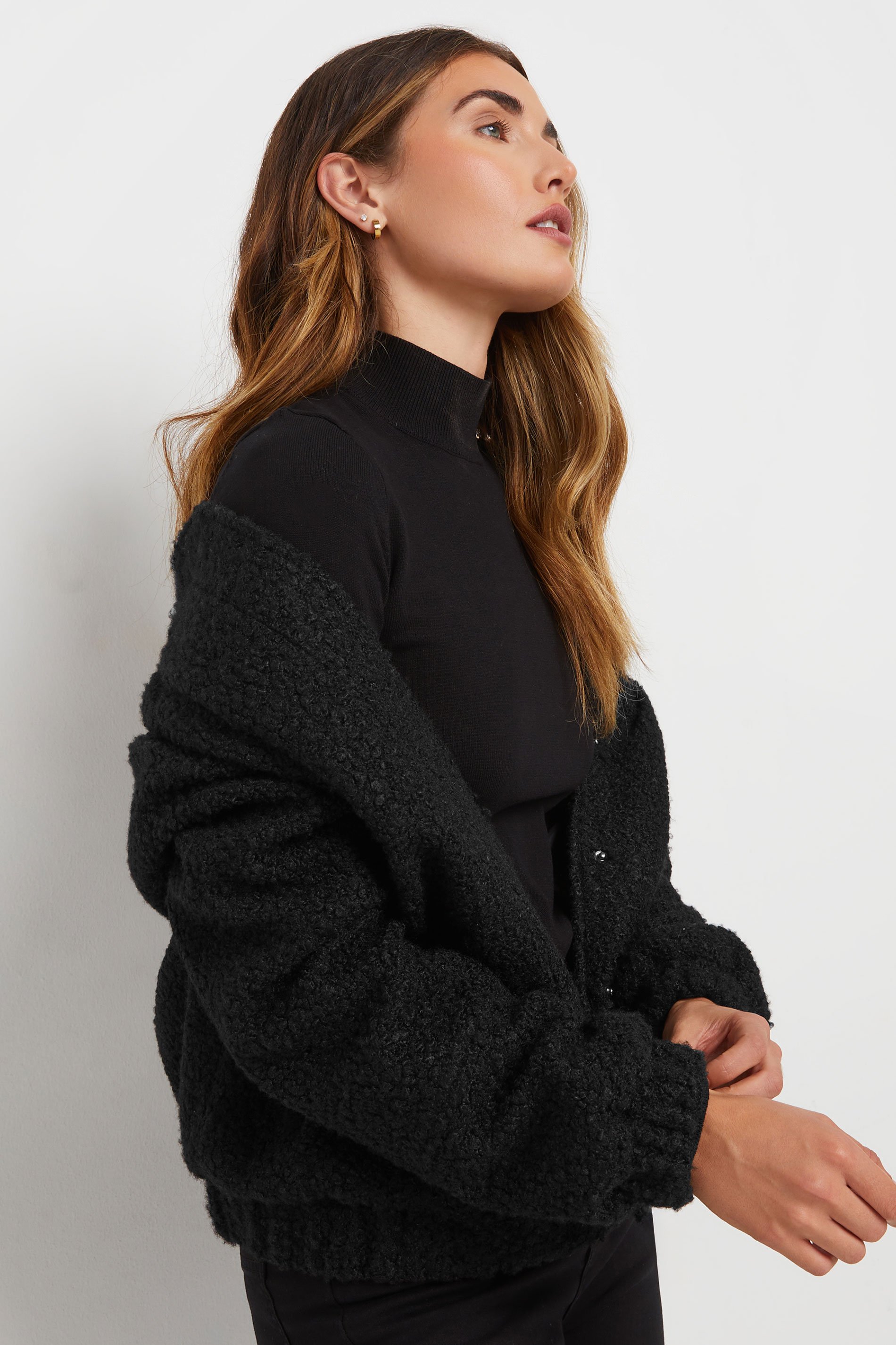 LTS Tall Black Boucle Bomber Jacket | Long Tall Sally 5