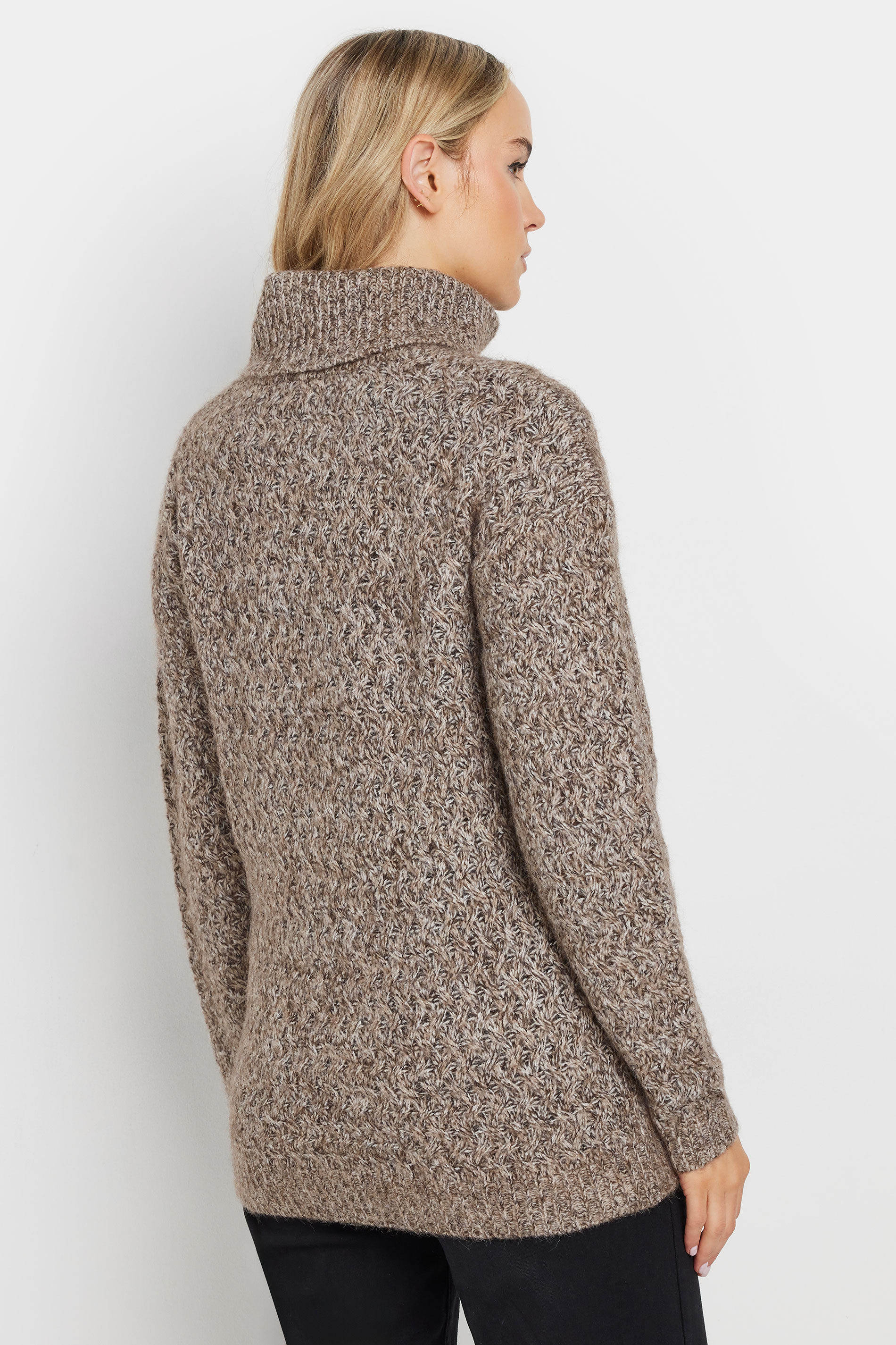 LTS PREMIUM Tall Beige Brown Chunky Roll Neck Jumper | Long Tall Sally 3