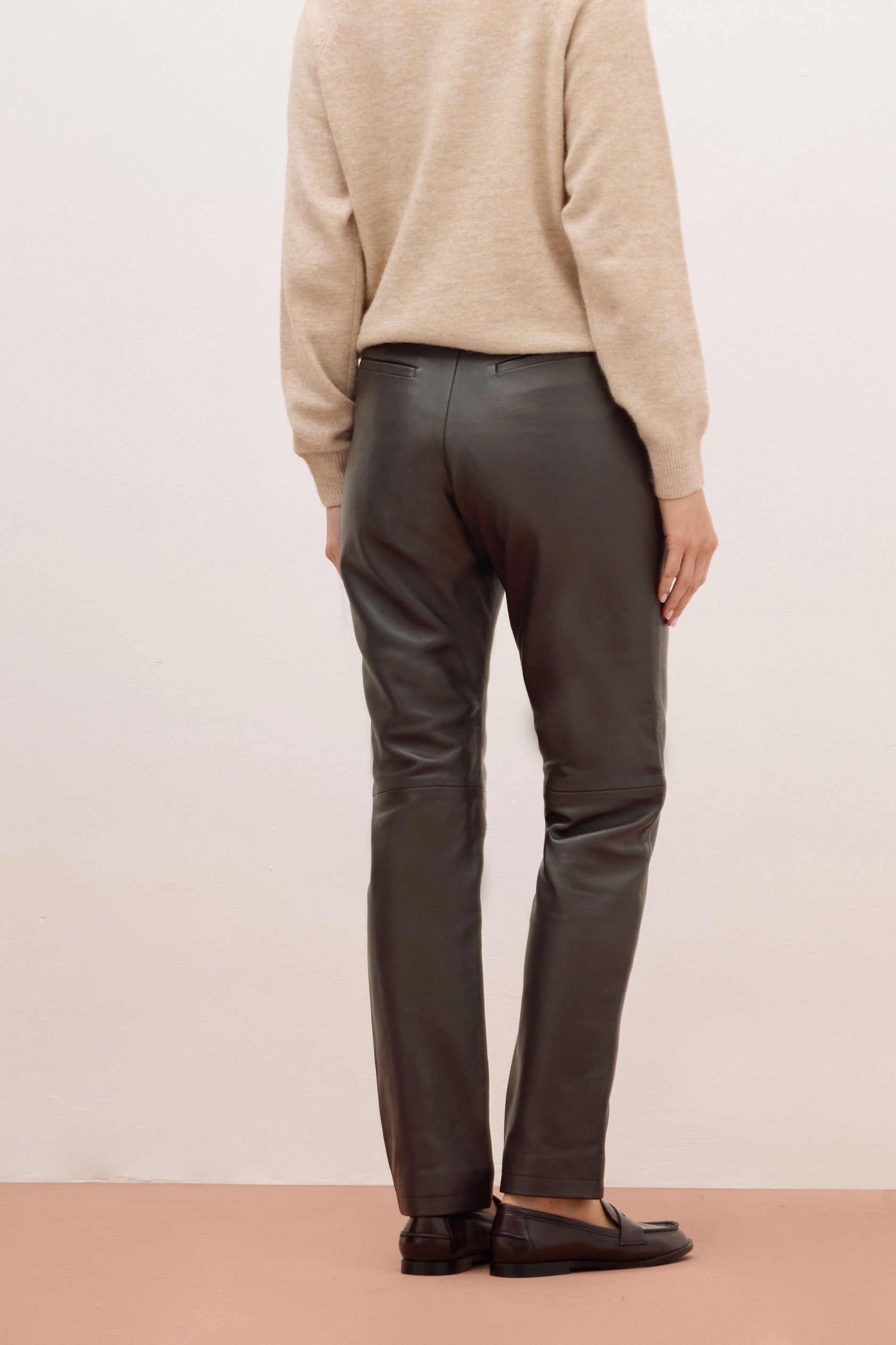 LTS PREMIUM Tall Chocolate Brown Leather Trousers | Long Tall Sally 4