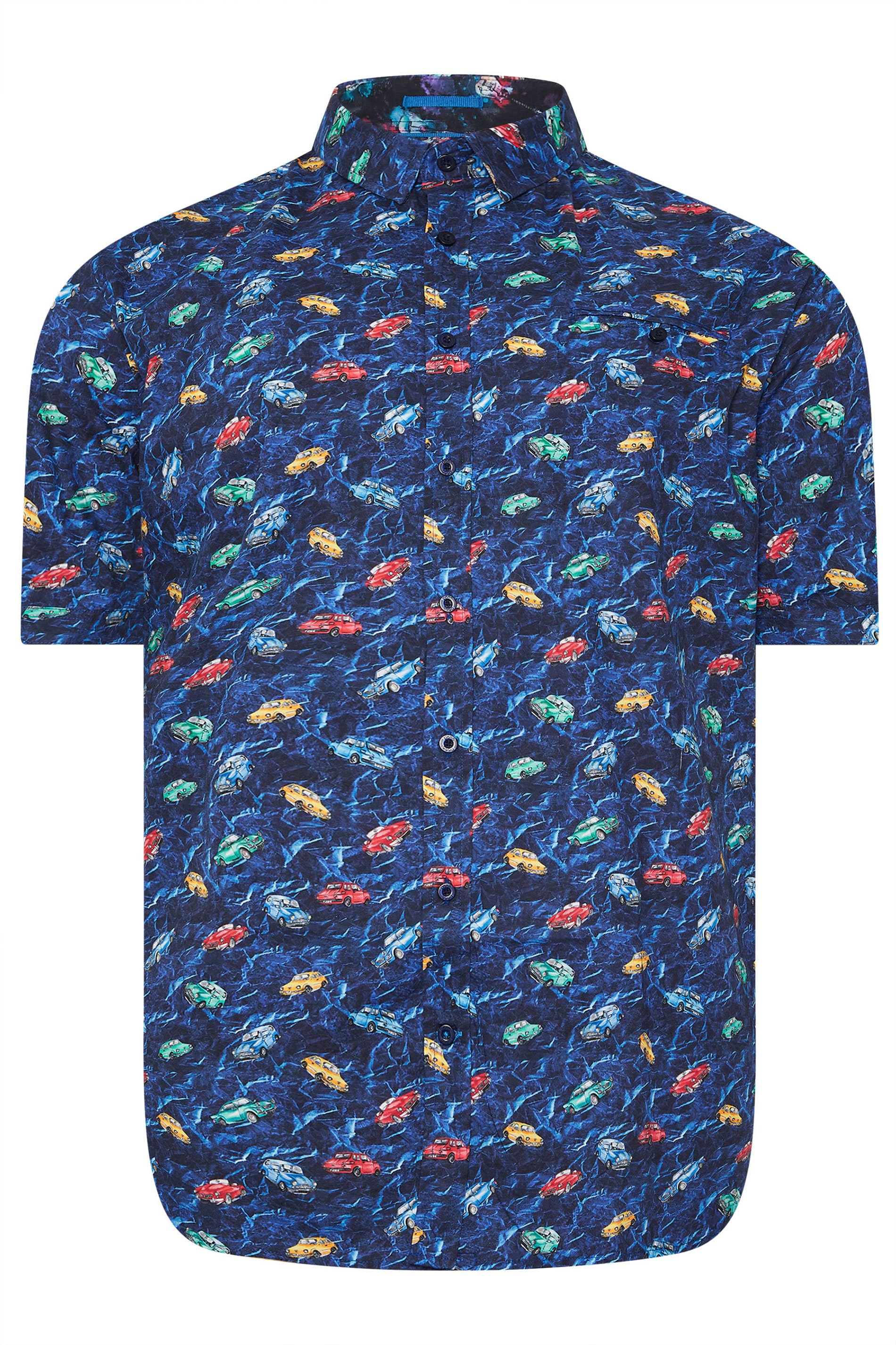 D555 Big & Tall Navy Blue Vintage Car Print Shirt | BadRhino 3