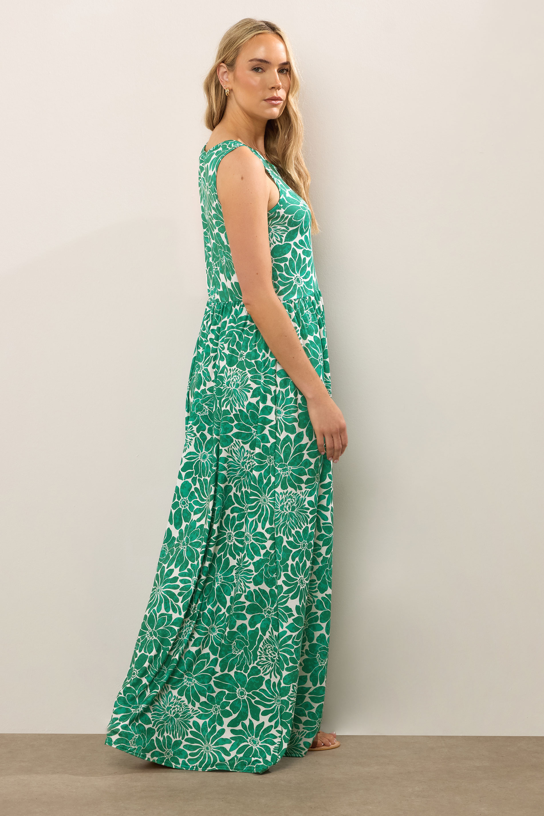 LTS Tall Green Floral Print Sleeveless Maxi Dress | Long Tall Sally 3