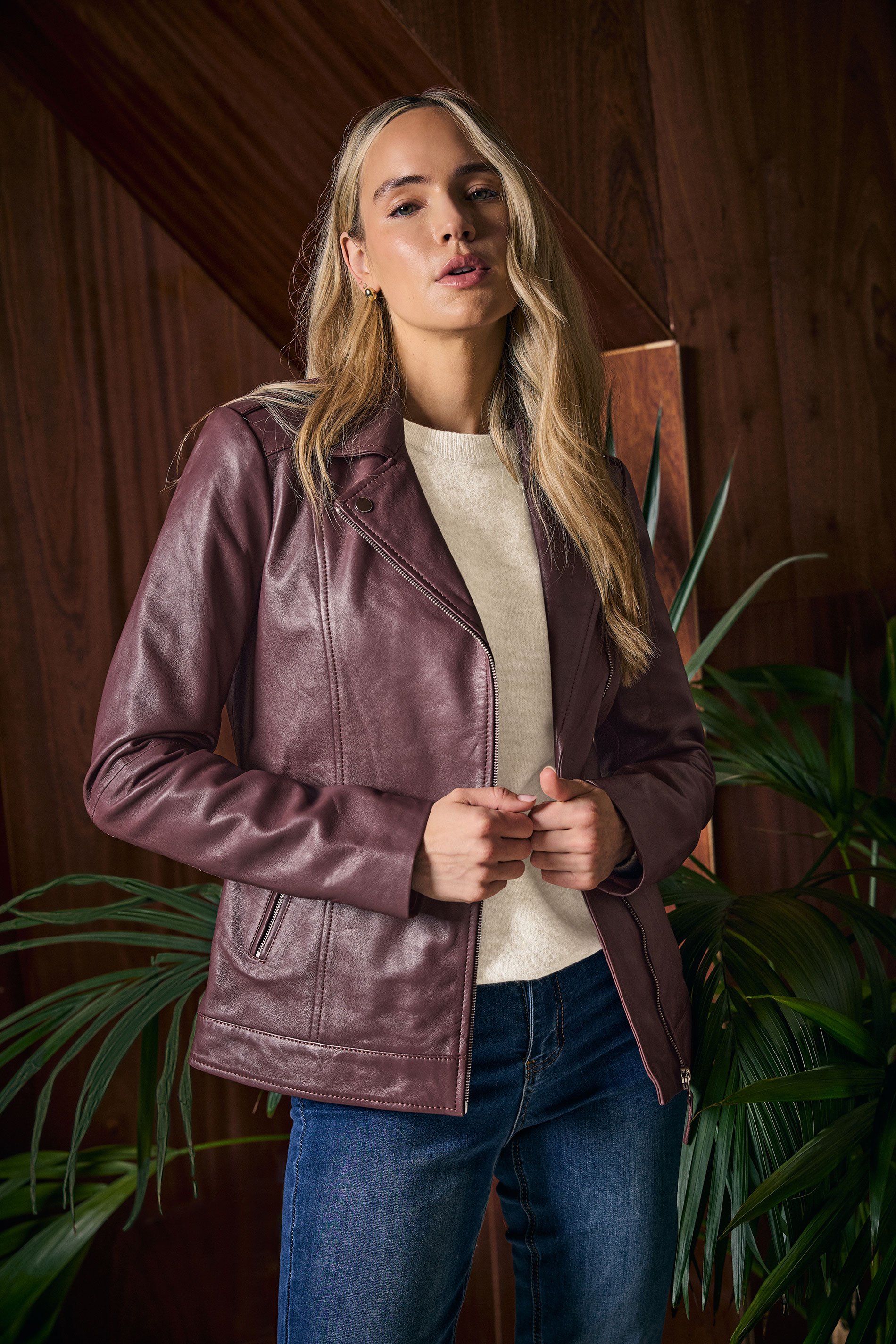 LTS PREMIUM Tall Burgundy Red Leather Biker Jacket | Long Tall Sally 1