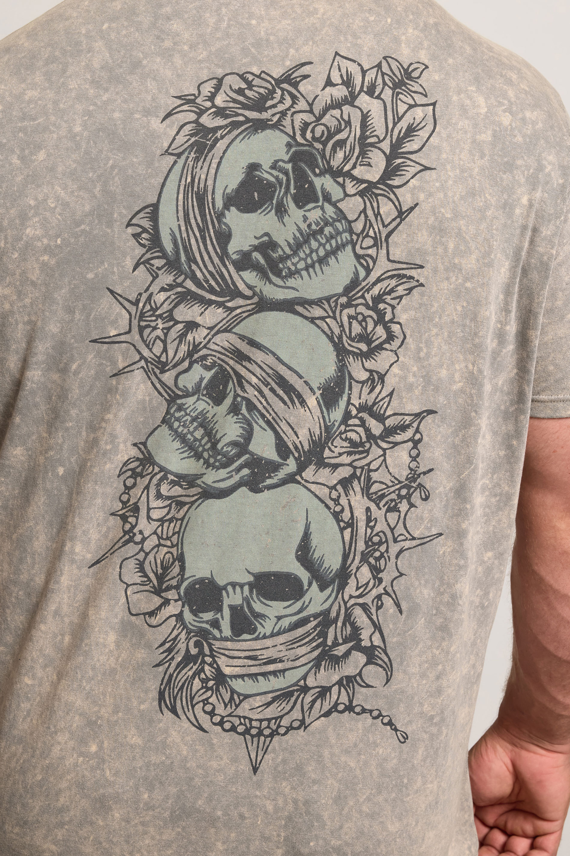 BadRhino Big & Tall Grey Acid Wash Skull Graphic T-Shirt | BadRhino 4
