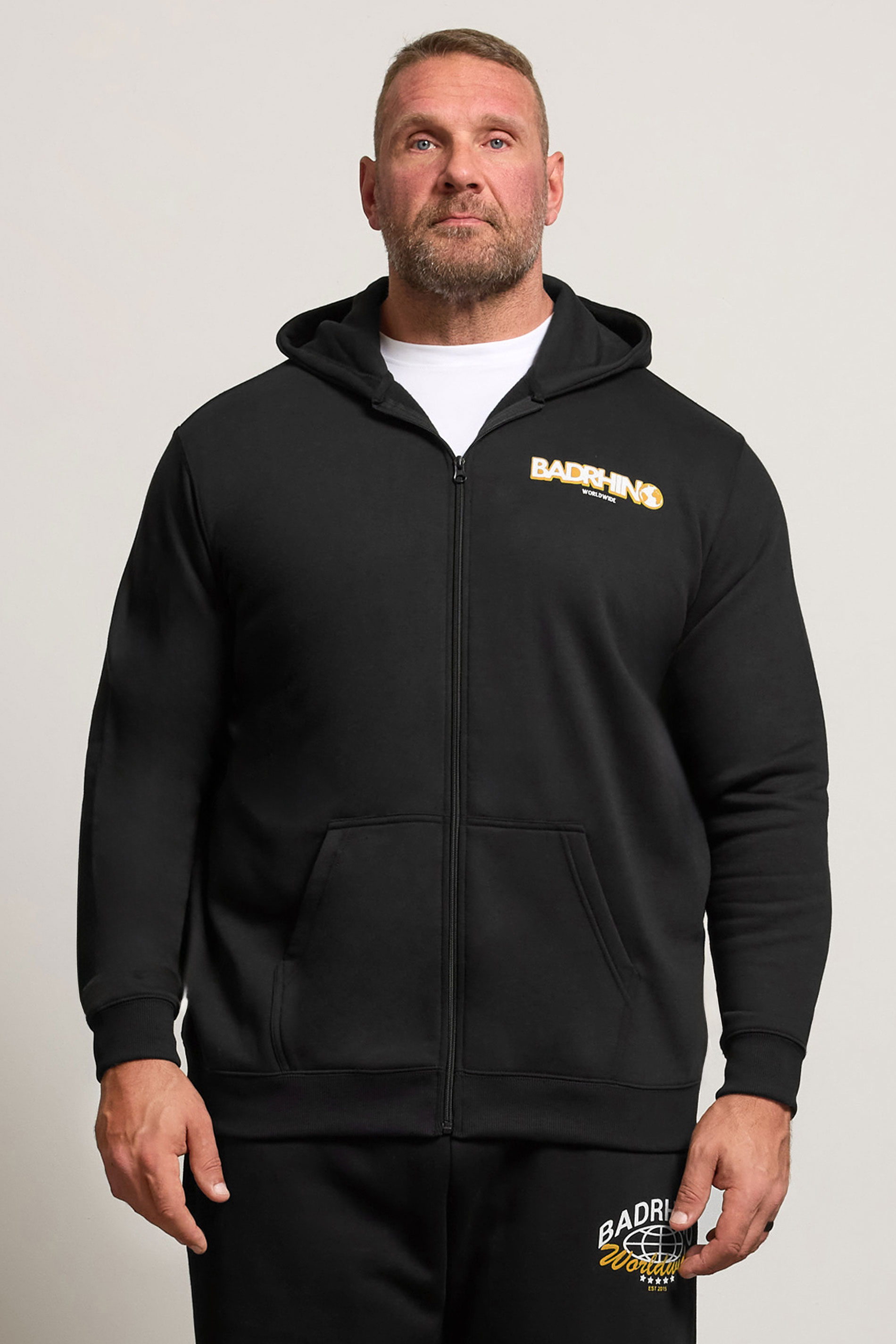 BadRhino Big & Tall Black Worldwide Map Zip Through Hoodie | BadRhino 1