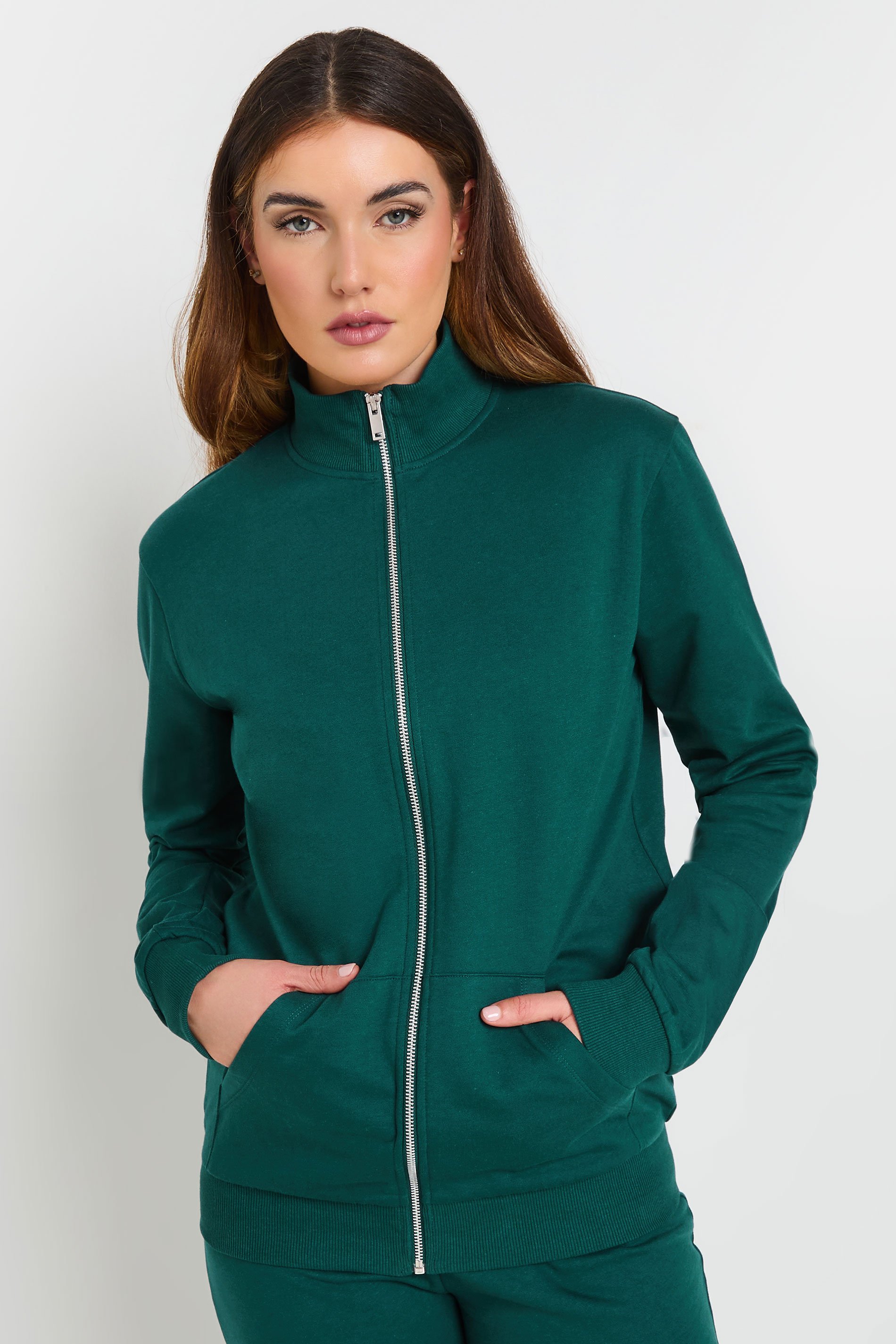 LTS Tall Green Jersey Funnel Zip Sweatshirt | Long Tall Sally 2