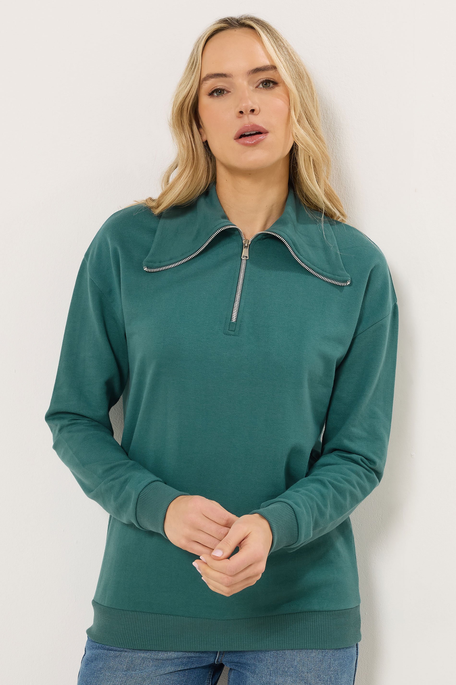 LTS Tall Women's Teal Green Quarter Zip Sweatshirt | Long Tall Sally 1