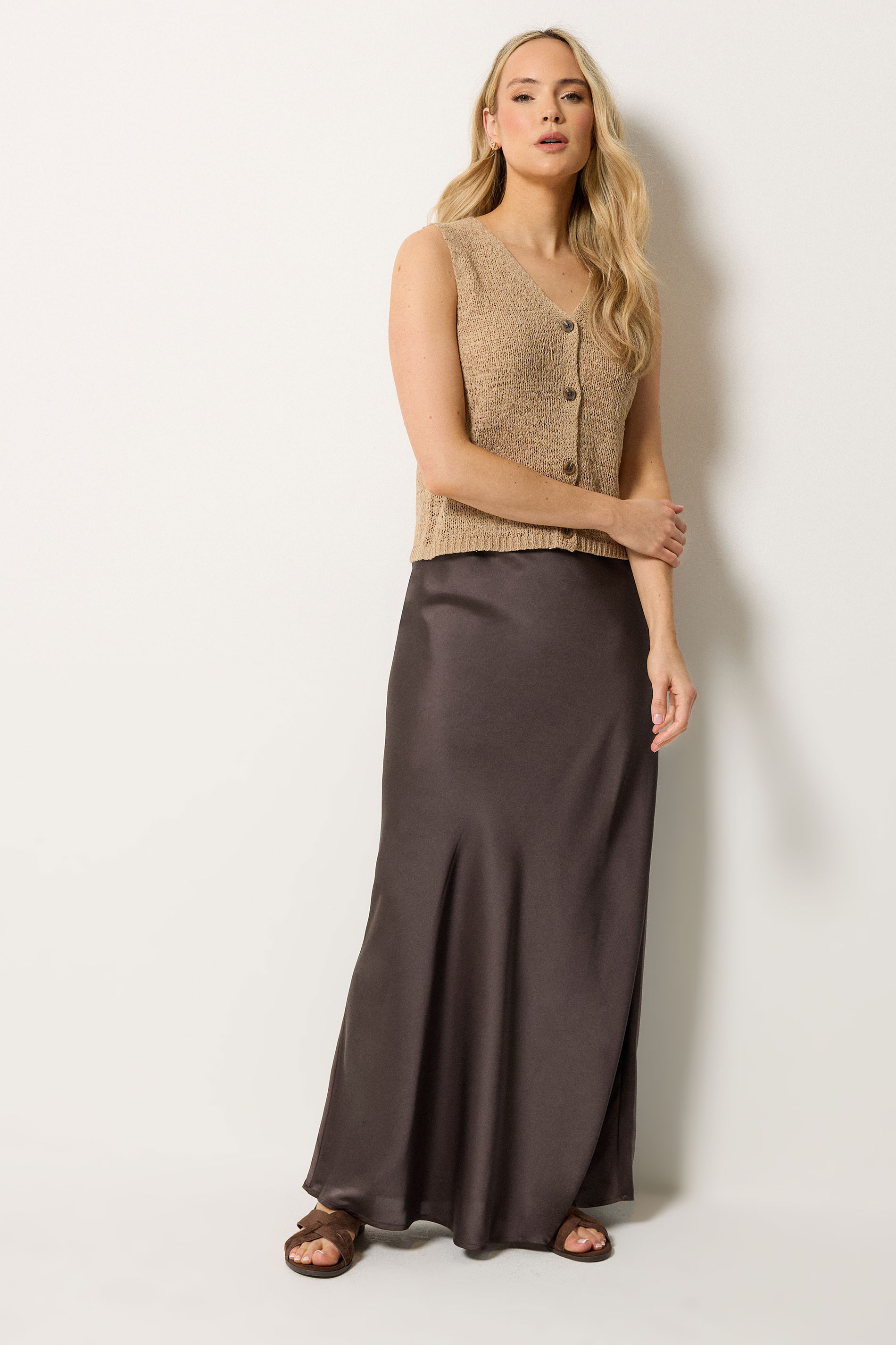 LTS Tall Women's Chocolate Brown Satin Maxi Skirt | Long Tall Sally 3