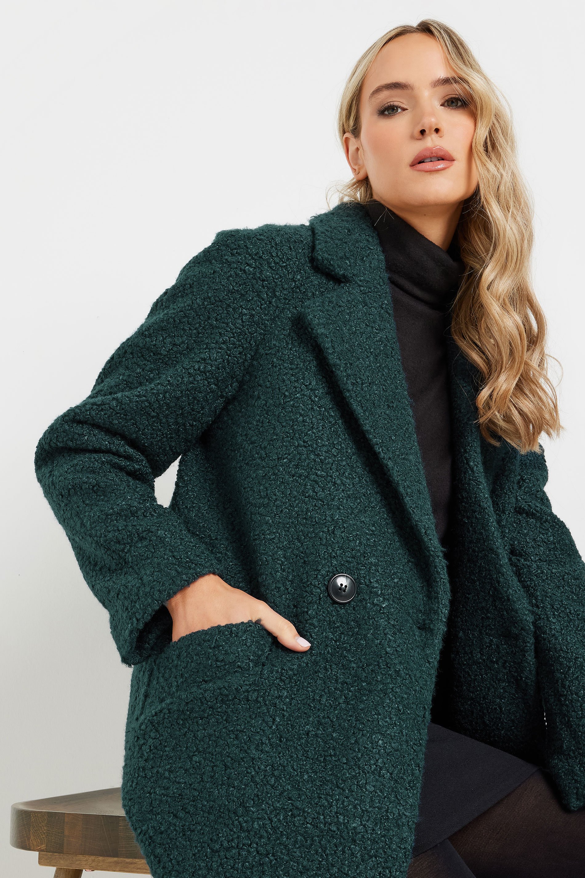LTS Tall Women's Forest Green Boucle Wrap Midi Coat | Long