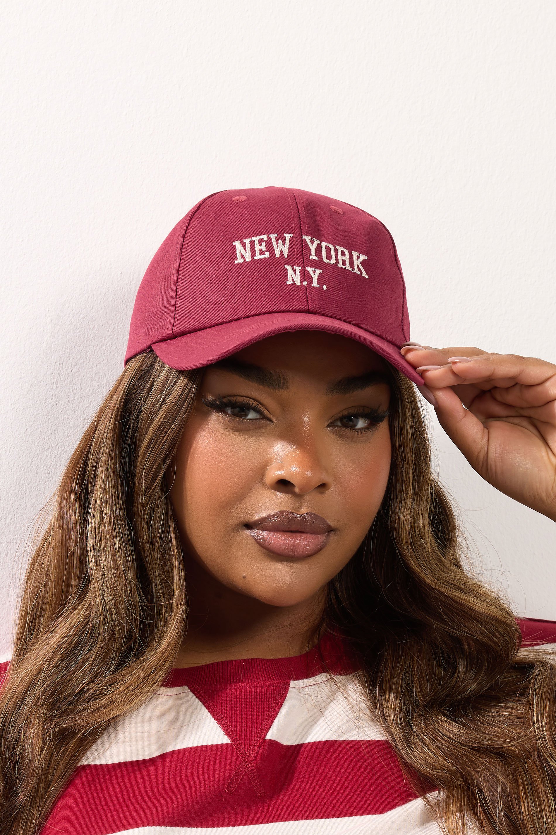 Red 'New York' Slogan Baseball Cap | Yours Clothing 1