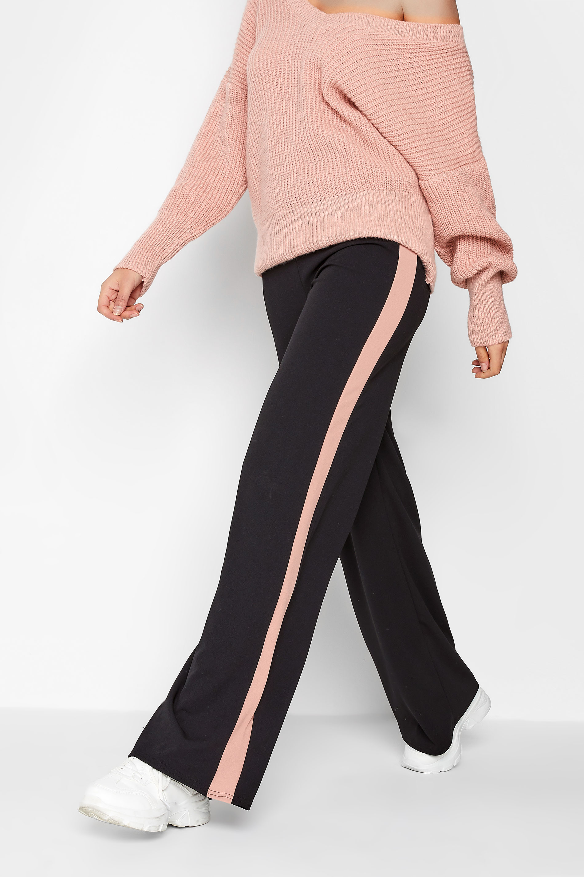 LTS Tall Women's Black & Pink Side Stripe Wide Leg Trousers