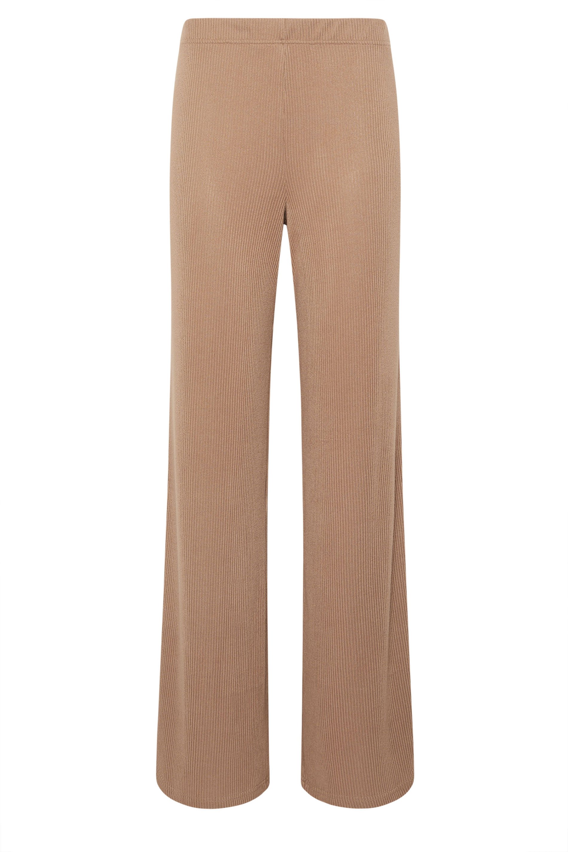 LTS Tall Women's Camel Brown Ribbed Wide Leg Trousers | Long Tall Sally  5