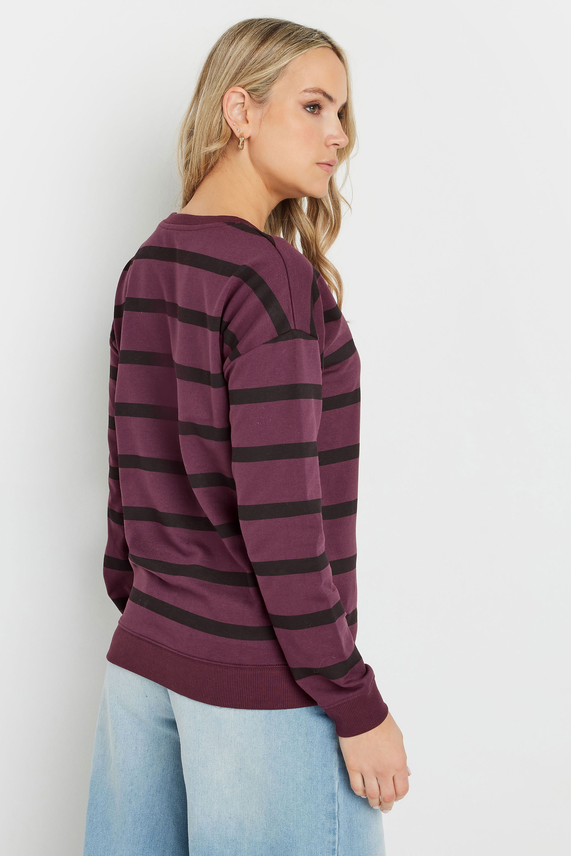 LTS Tall Burgundy Red Stripe Print Crew Neck Sweatshirt | Long Tall Sally 2