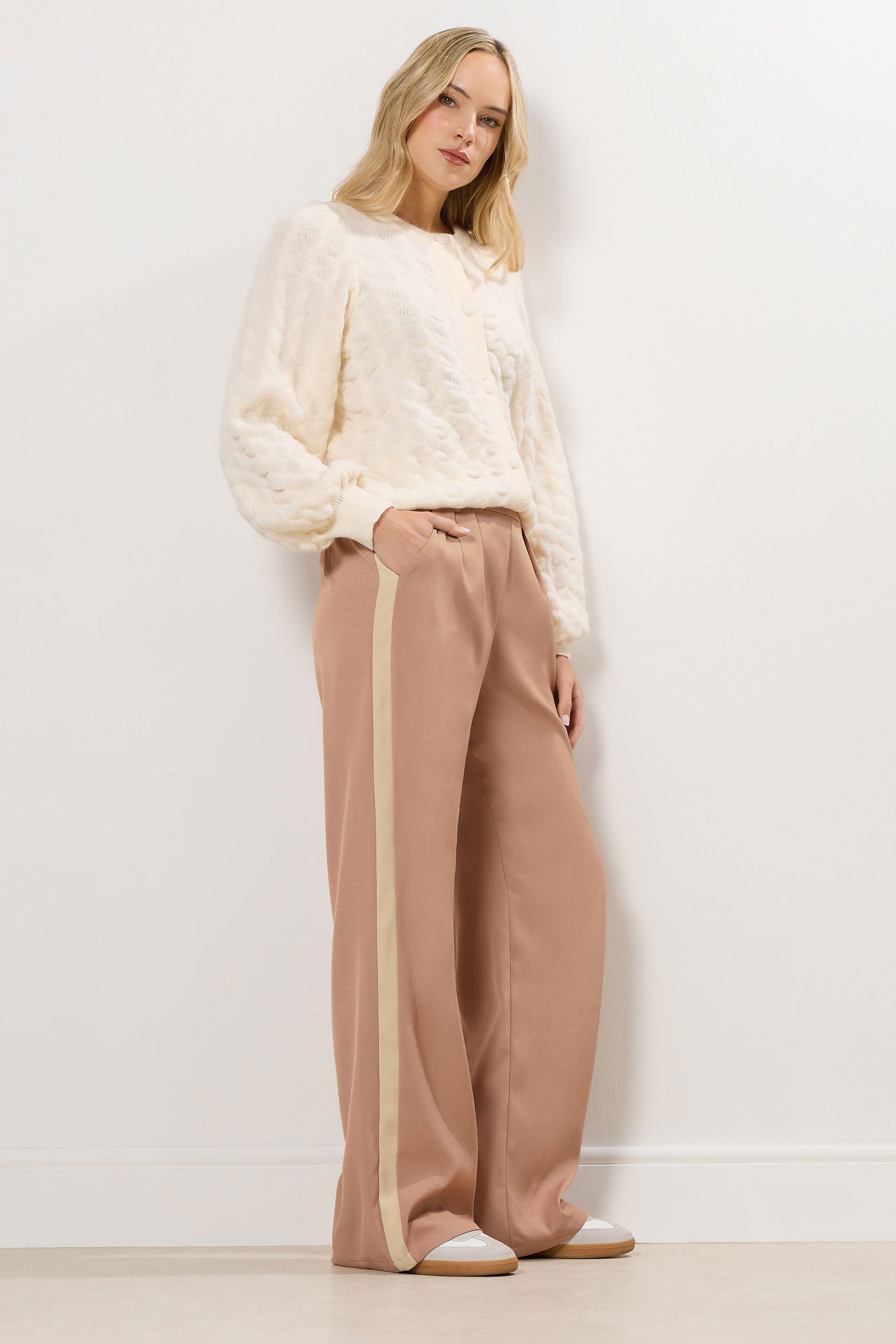 LTS Tall Coral Pink Contrast Stripe Wide Leg Trousers | Long Tall Sally 1