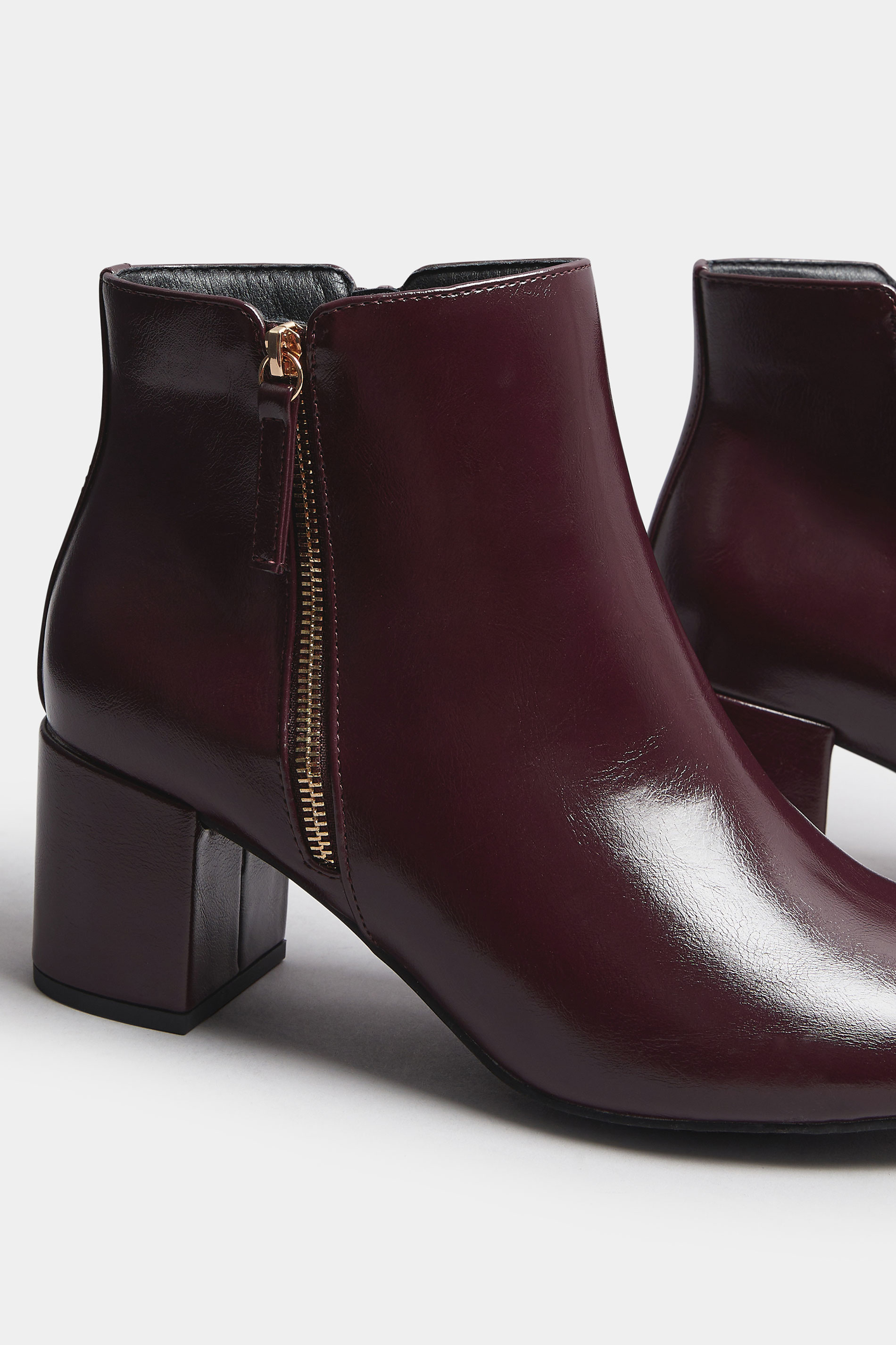 Burgundy Red Faux Leather Block Heel Ankle Boots In Wide E Fit & Extra Wide EEE Fit | Yours Clothing 5