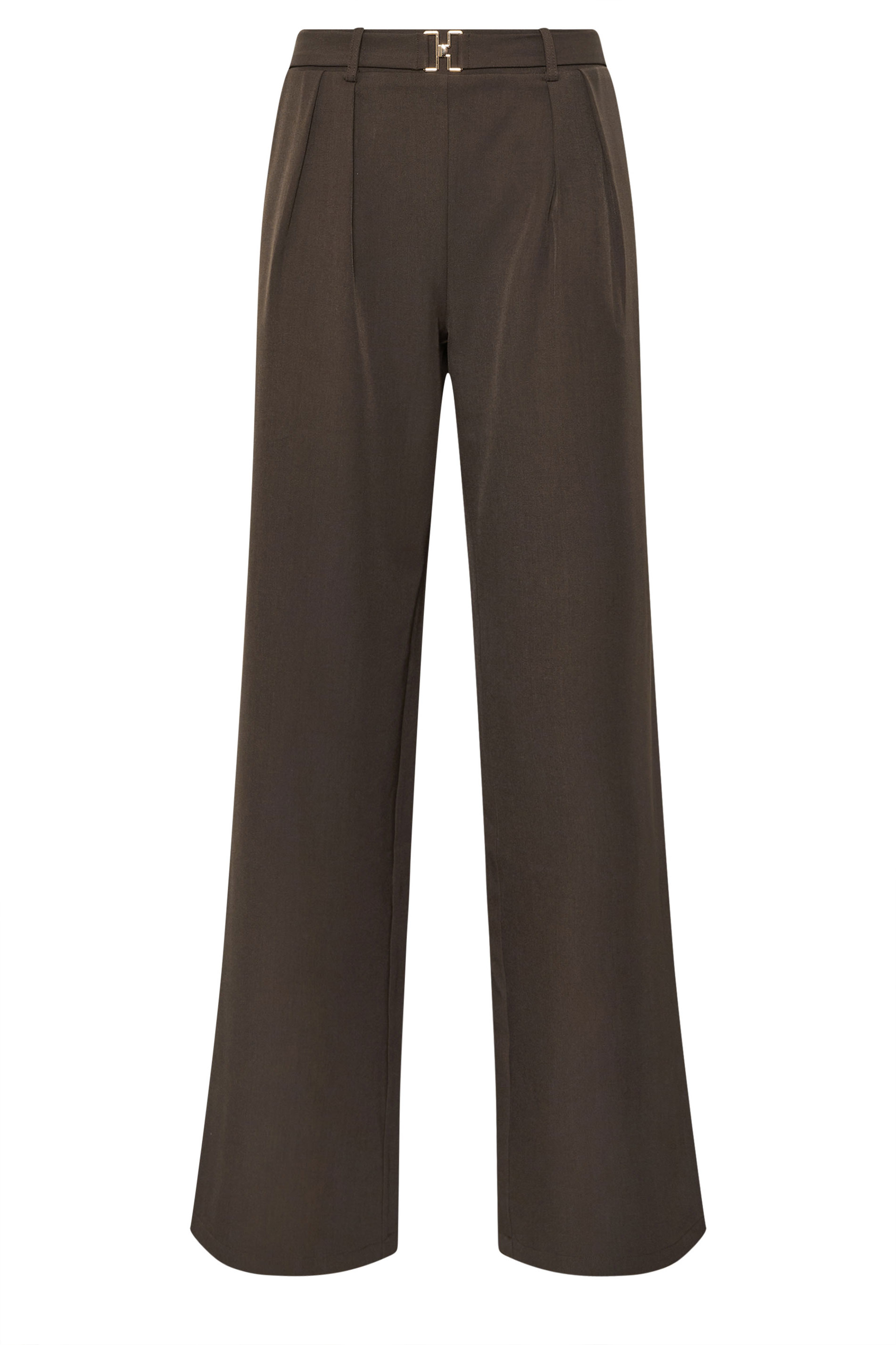 LTS Tall Women's Chocolate Brown Buckle Wide Leg Trousers | Long Tall Sally 1