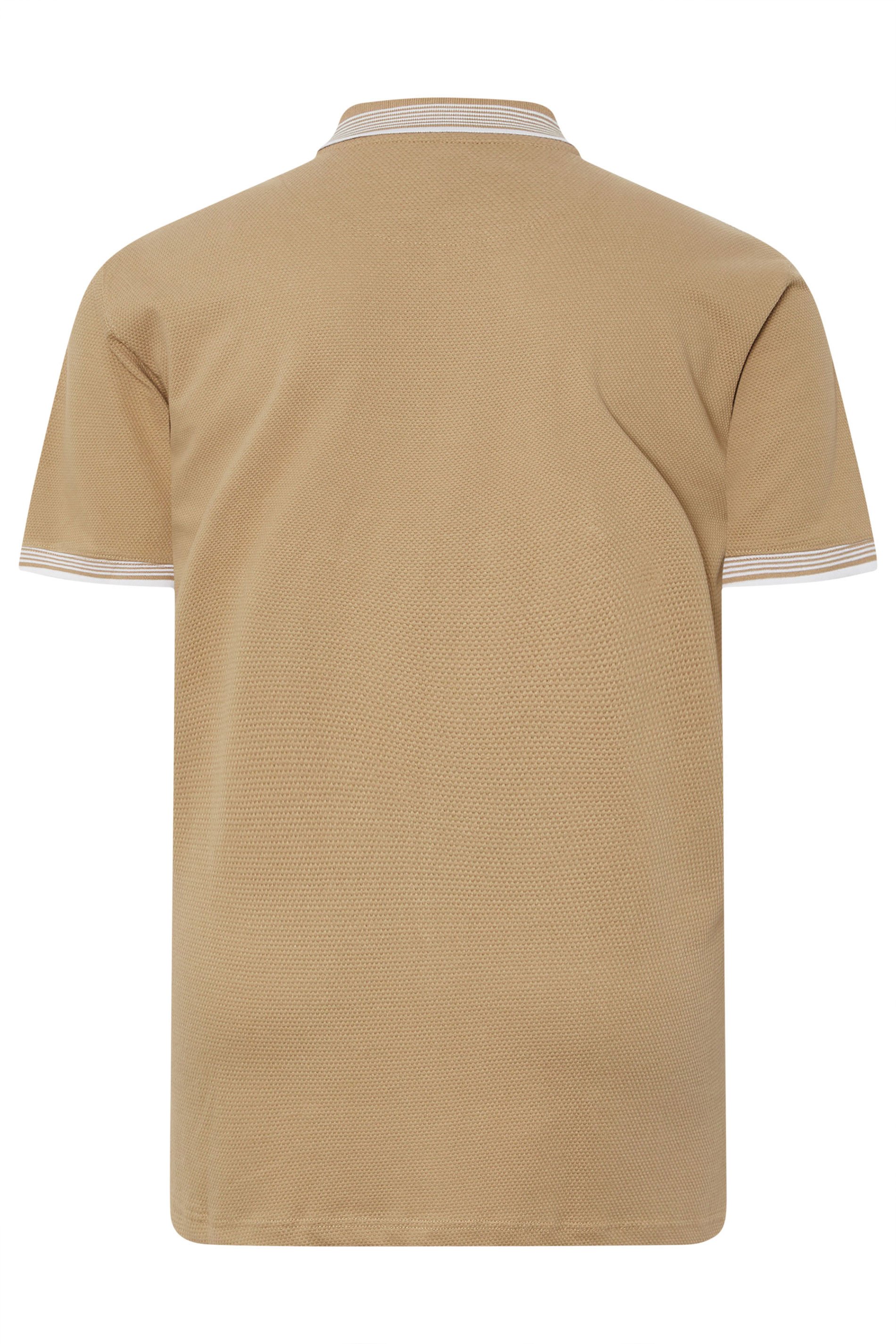 KAM Big & Tall Stone Brown Textured Zip Up Polo Shirt | BadRhino 4
