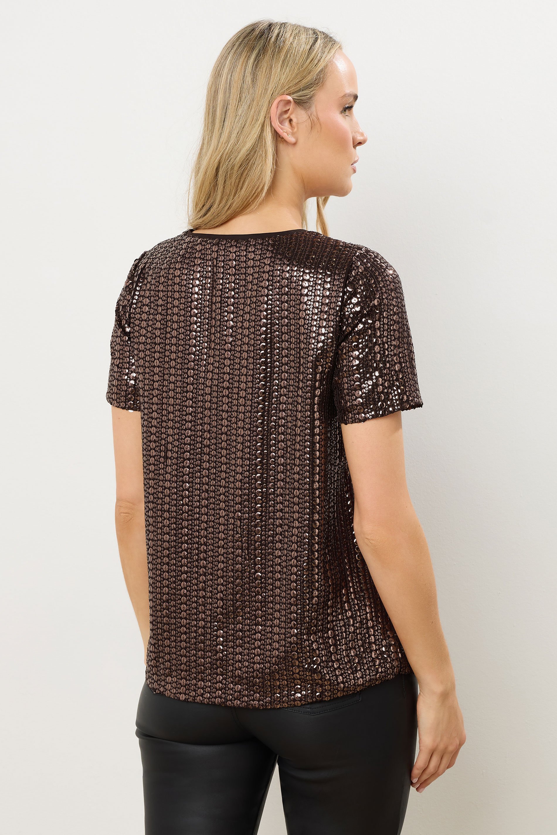 LTS Tall Brown Crew Neck Sequin Top | Long Tall Sally 4