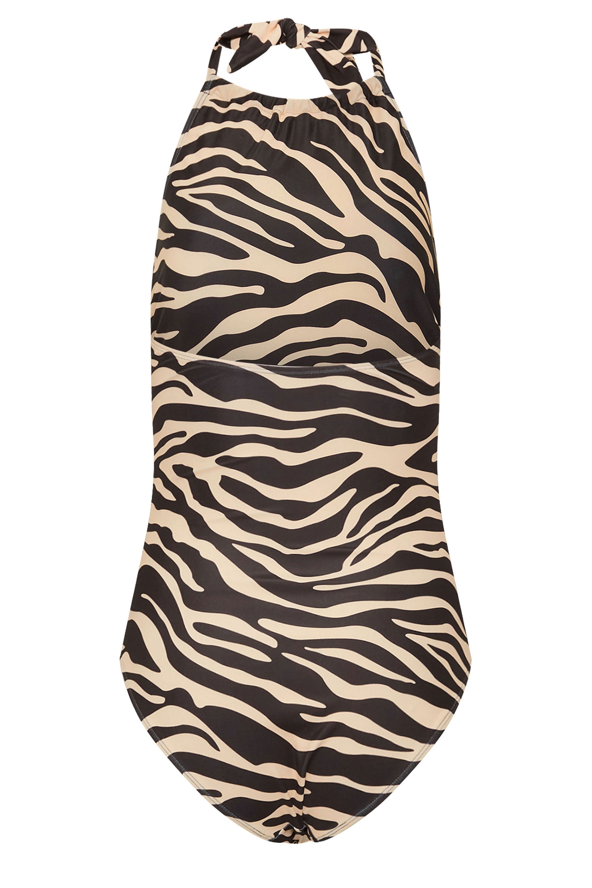 LTS Tall Women's Beige Brown Zebra Print Halterneck Swimsuit | Long Tall Sally 9