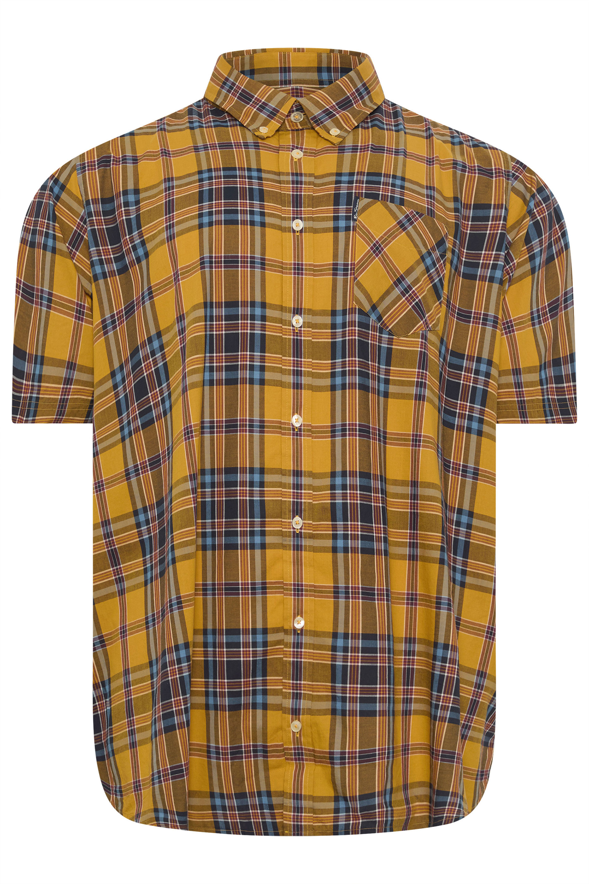 BEN SHERMAN Big & Tall Gold Yellow Check Print Shirt | BadRhino 2