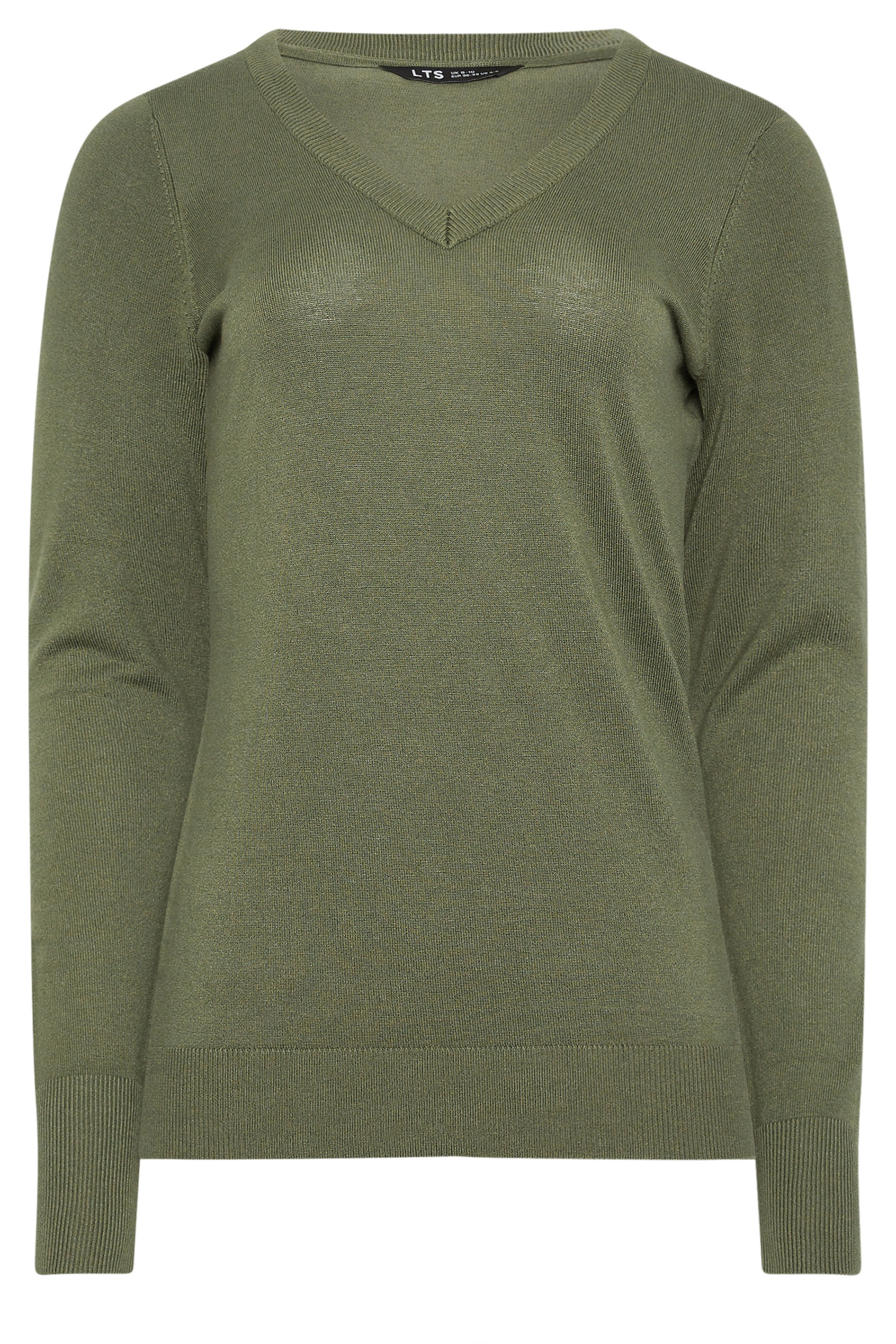 LTS Tall Womens Khaki Green Fine Knit V-Neck Jumper | Long Tall Sally 5