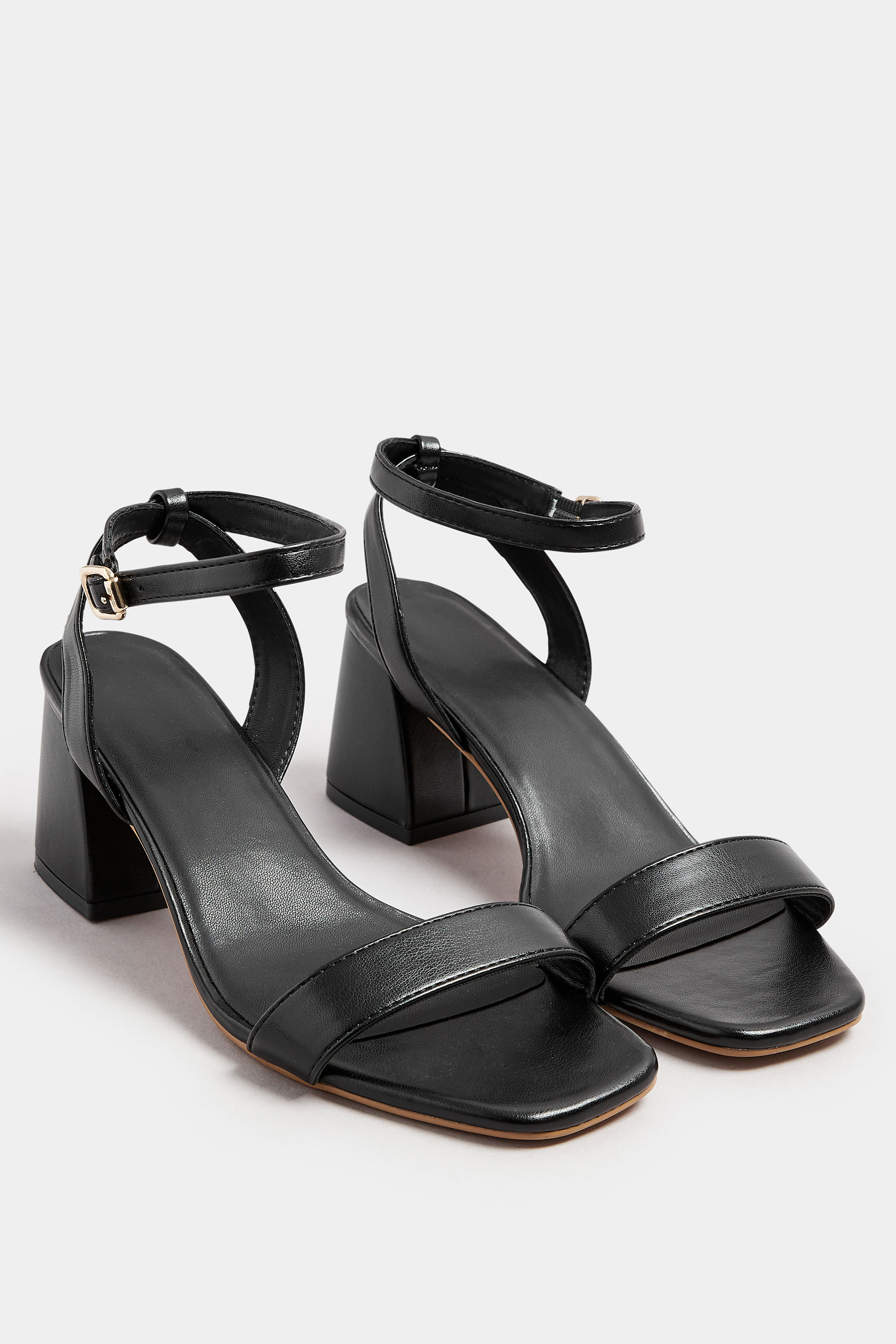 Black Faux Leather Block Heel Sandals In Extra Wide EEE Fit | Yours Clothing 2