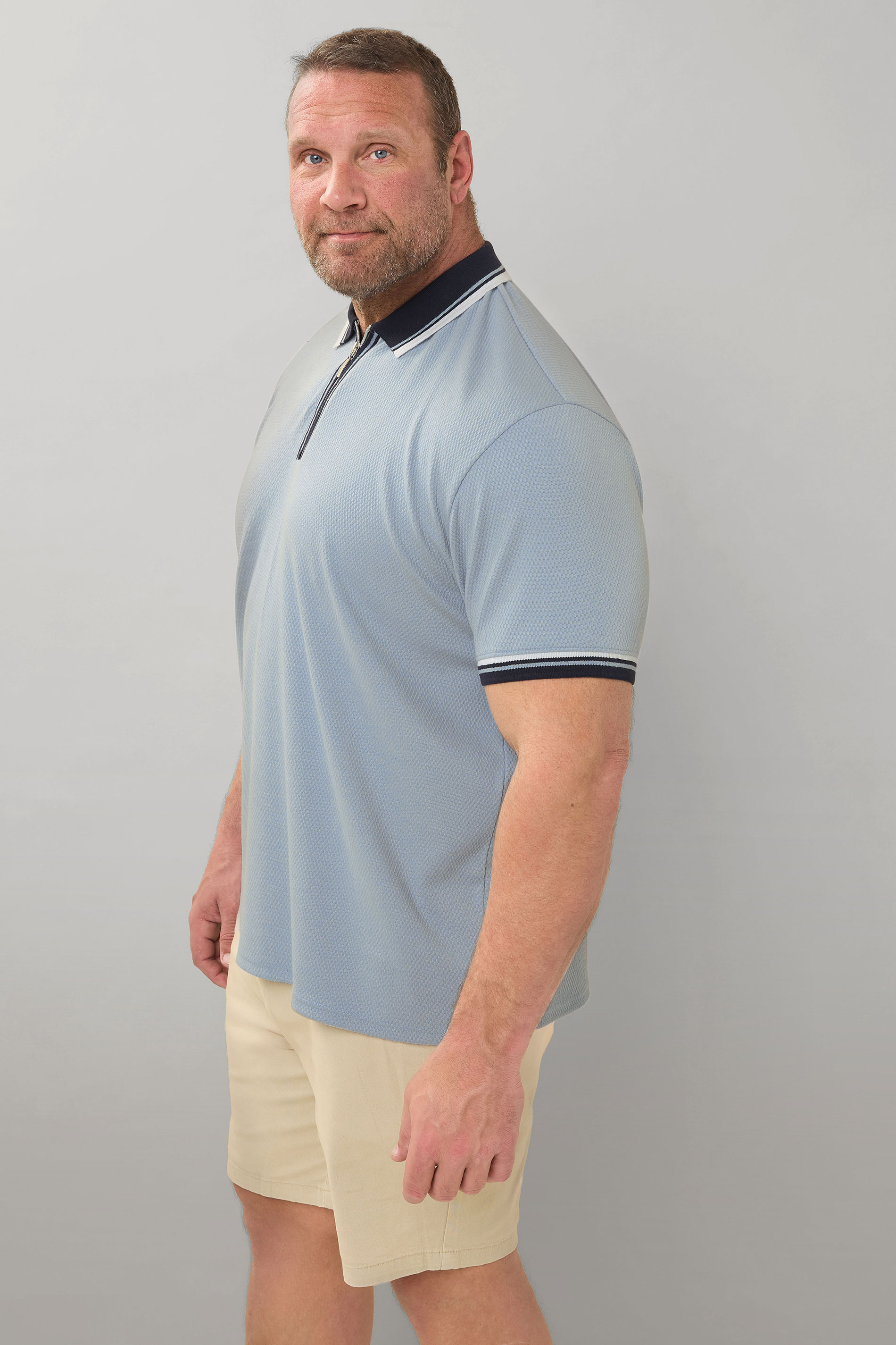 BadRhino Big & Tall Light Blue Seersucker Textured Zip Polo Shirt | BadRhino 4