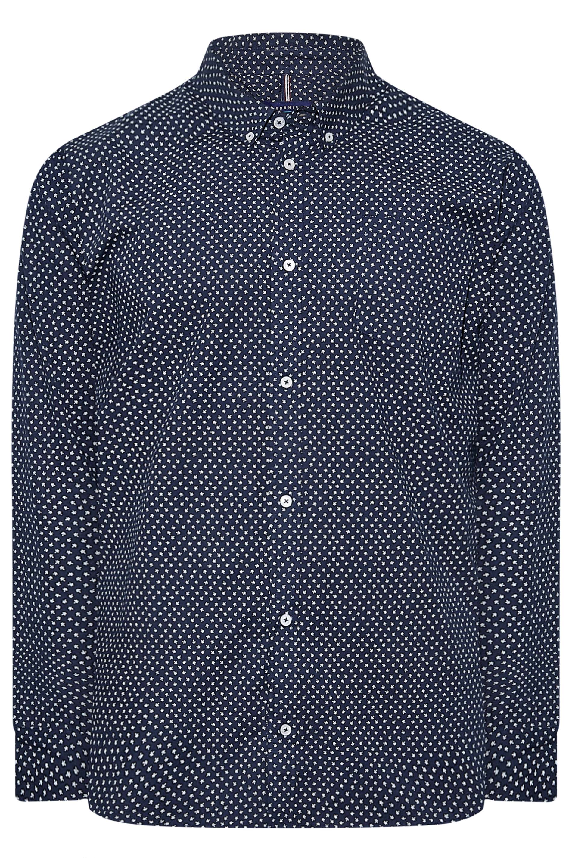 Big & Tall Navy Blue Paisley Print Shirt | BadRhino 3