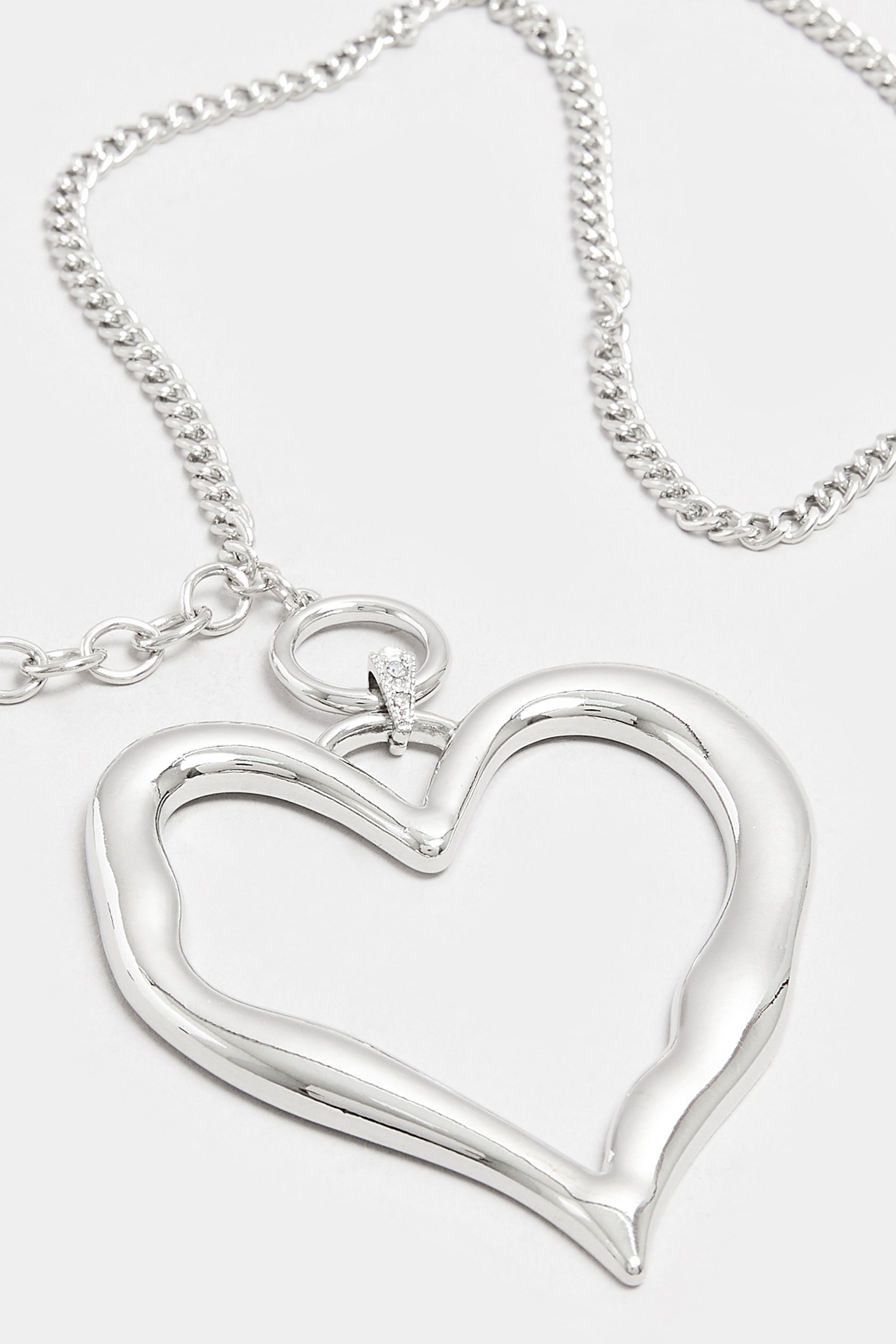 Silver Tone Heart Mixed Chain Long Necklace | Yours Clothing 3