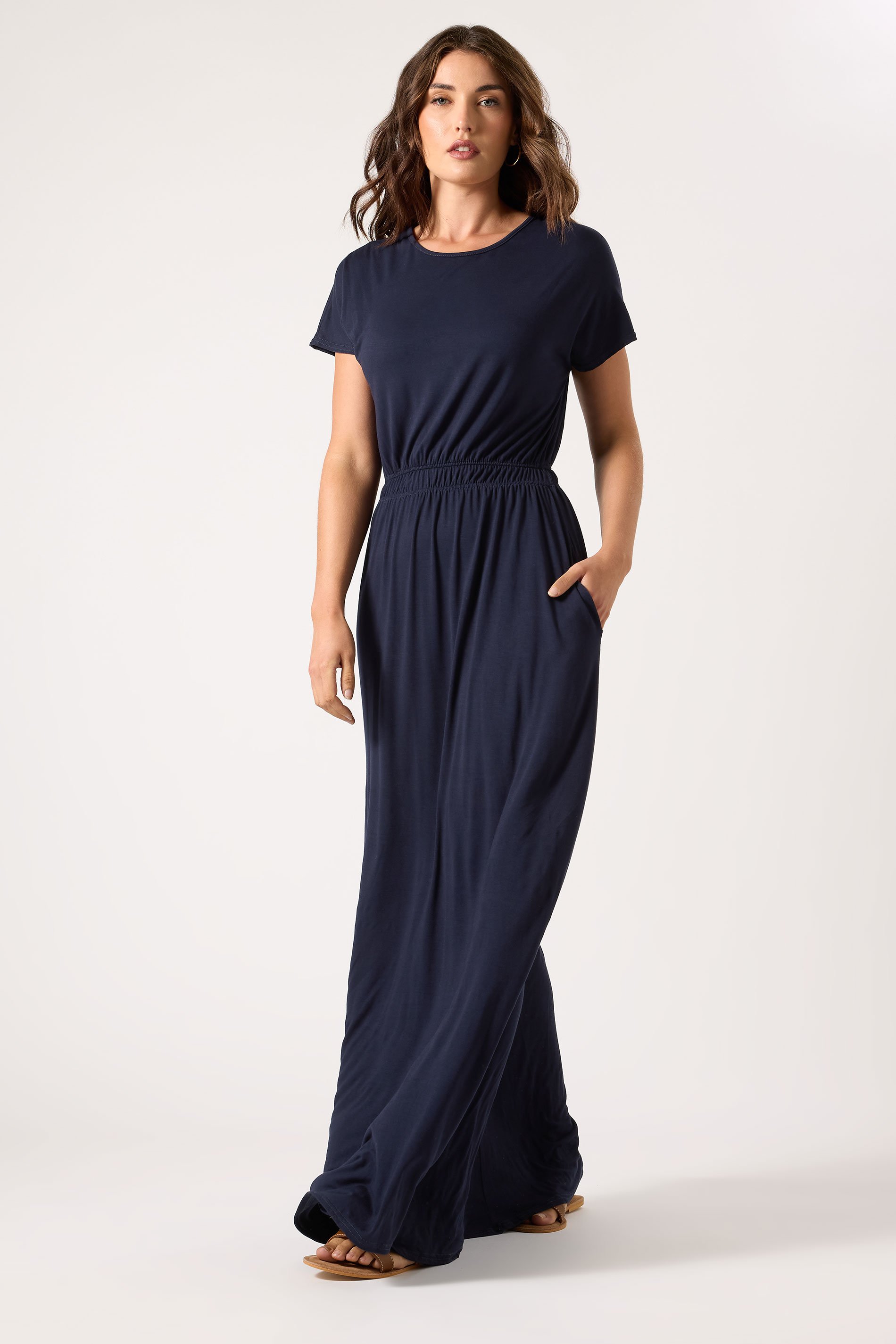 LTS Tall Navy Blue Shirred Waist Maxi Dress | Long Tall Sally 1