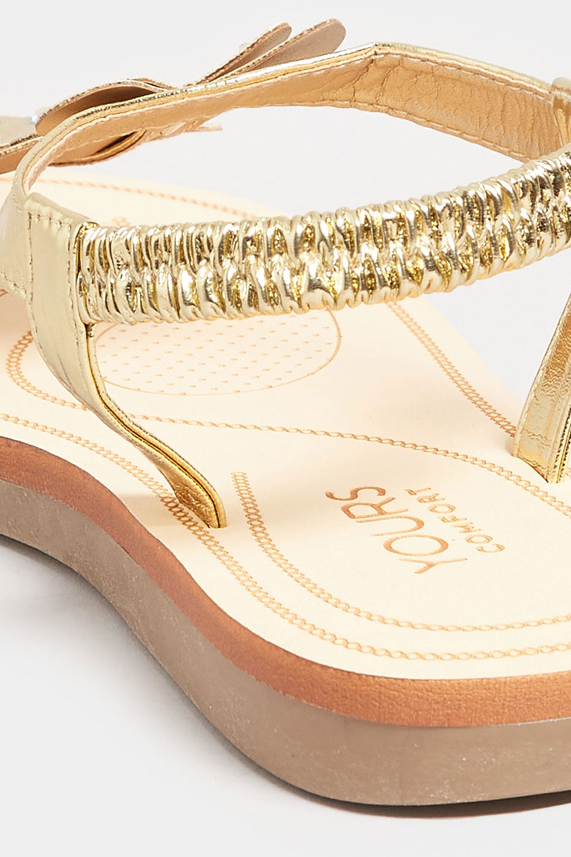 Gold Diamante Butterfly Sandals In Extra Wide EEE Fit | Yours Clothing 4