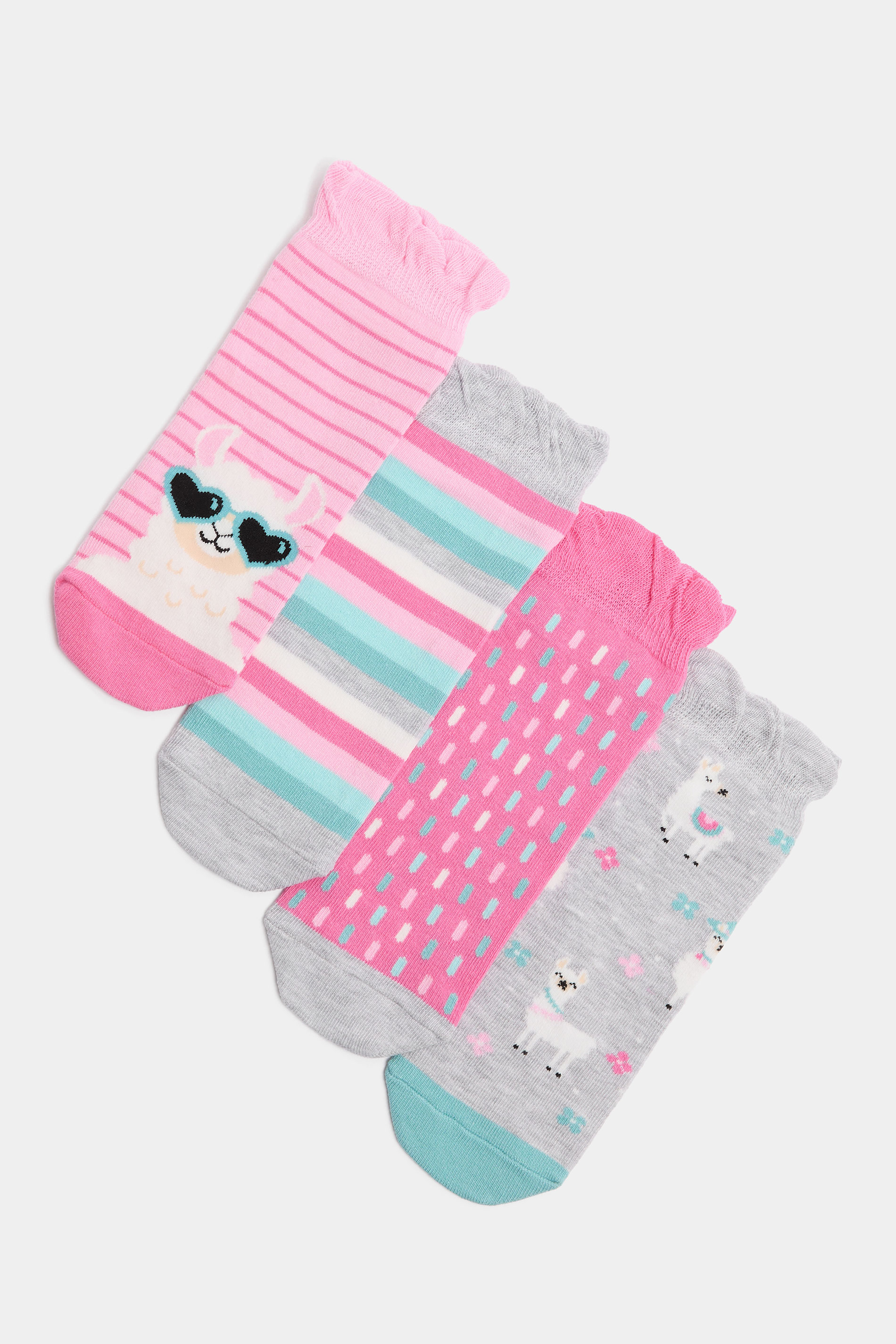 4 PACK Pink & Grey Llama Print Trainer Socks | Yours Clothing 3