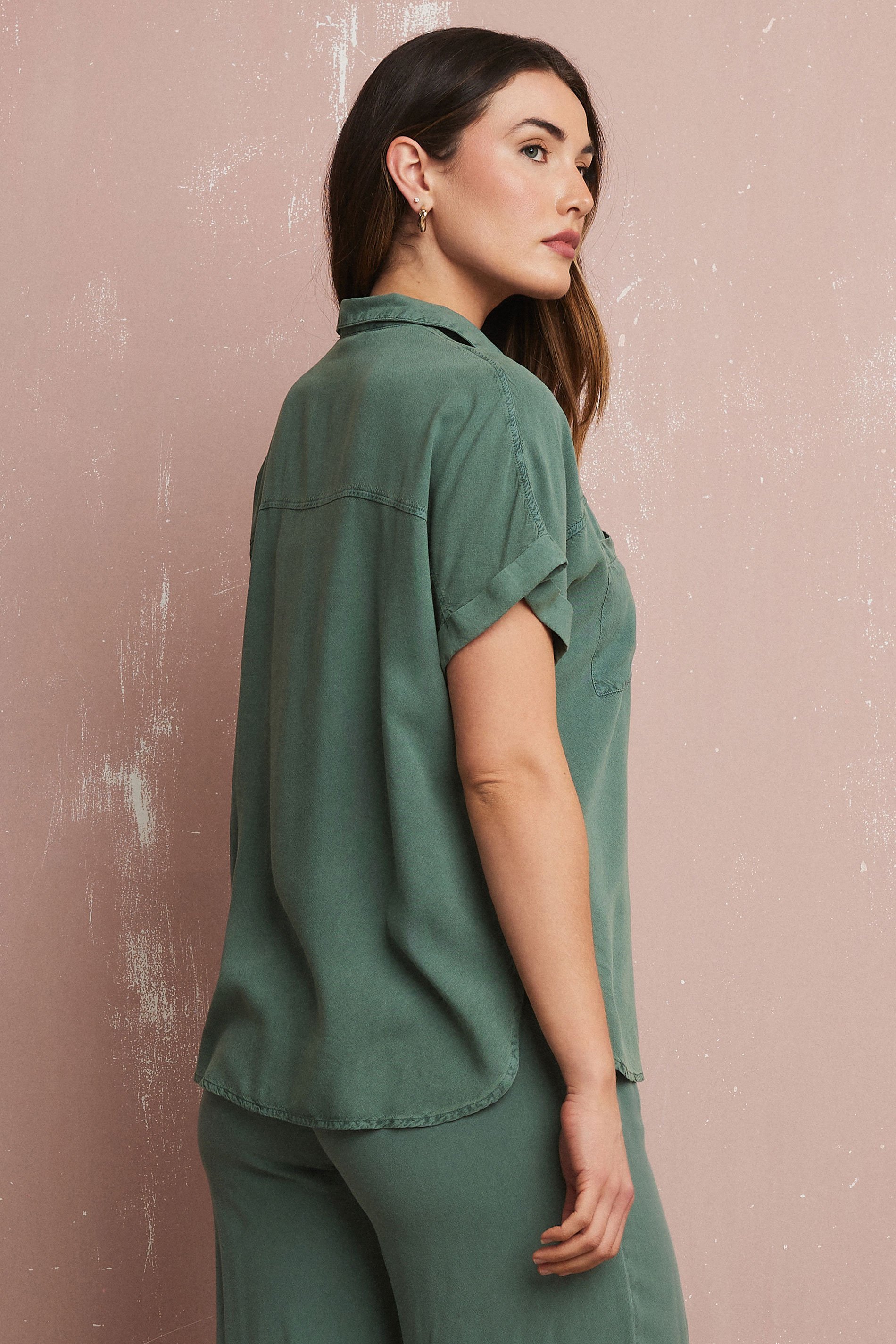 LTS Tall Khaki Green Acid Wash Pocket Shirt | Long Tall Sally 3