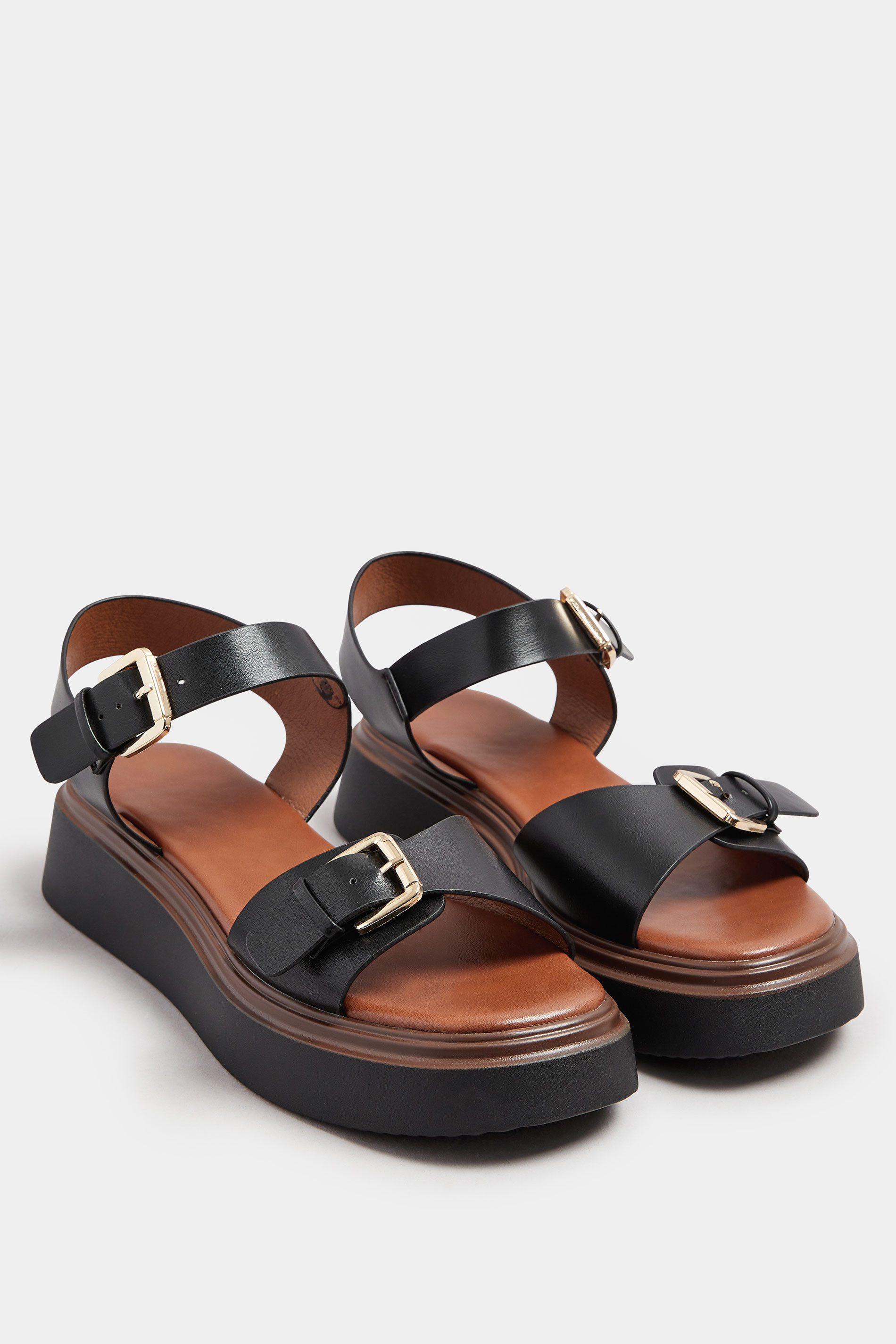 Black Buckle Chunky Platform Sandals In Extra Wide EEE Fit | Yours Clothing 3