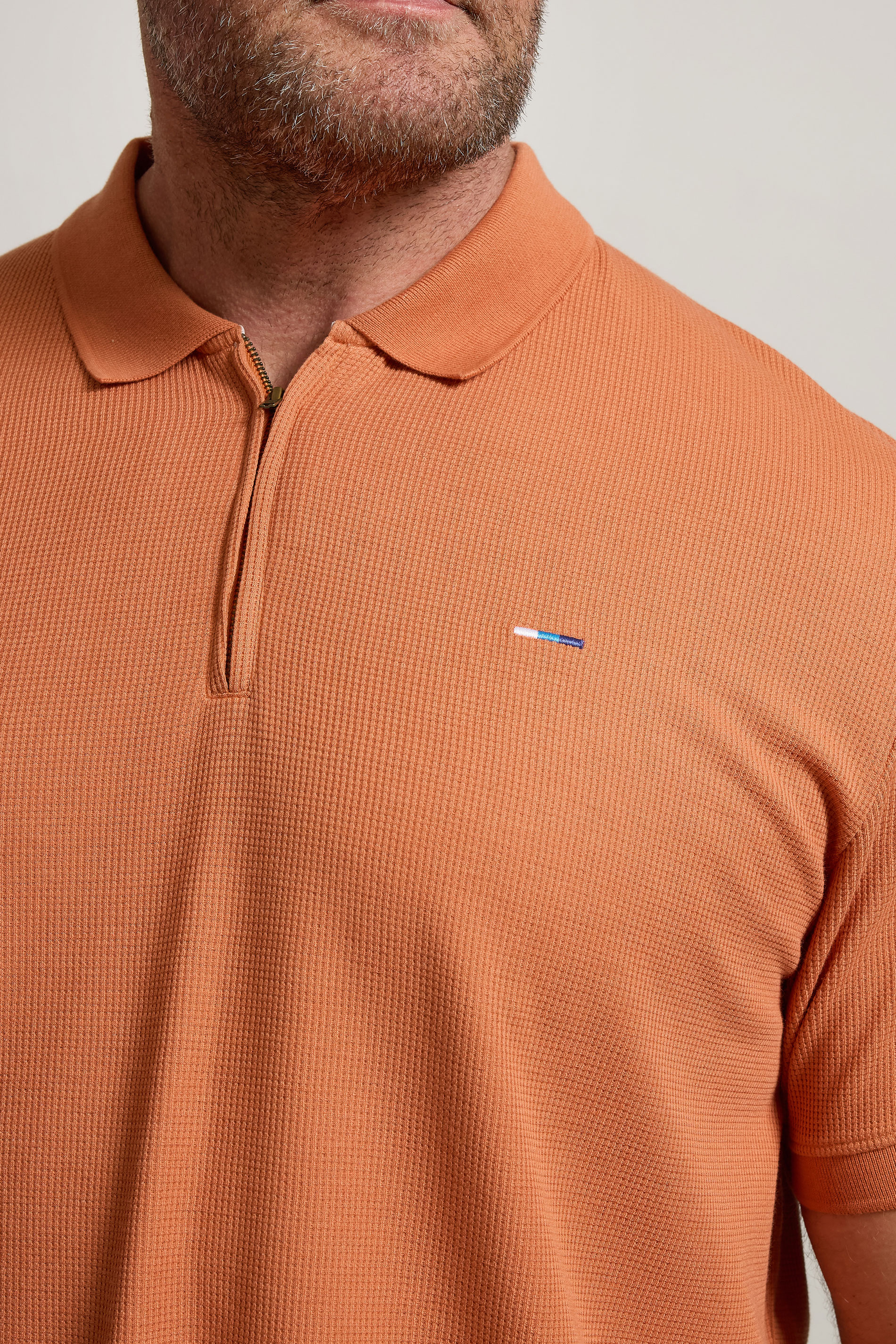 BadRhino Big & Tall Orange Waffle Texture Zip Polo Shirt | BadRhino 4