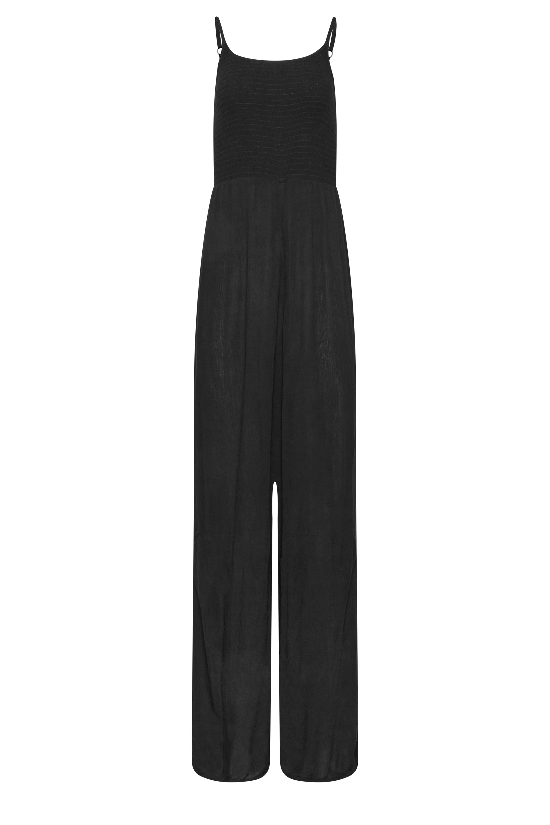 who want it long lengs（Black） LTS Tall Women's Black Crinkle Wide Leg Jumpsuit | Long Tall
