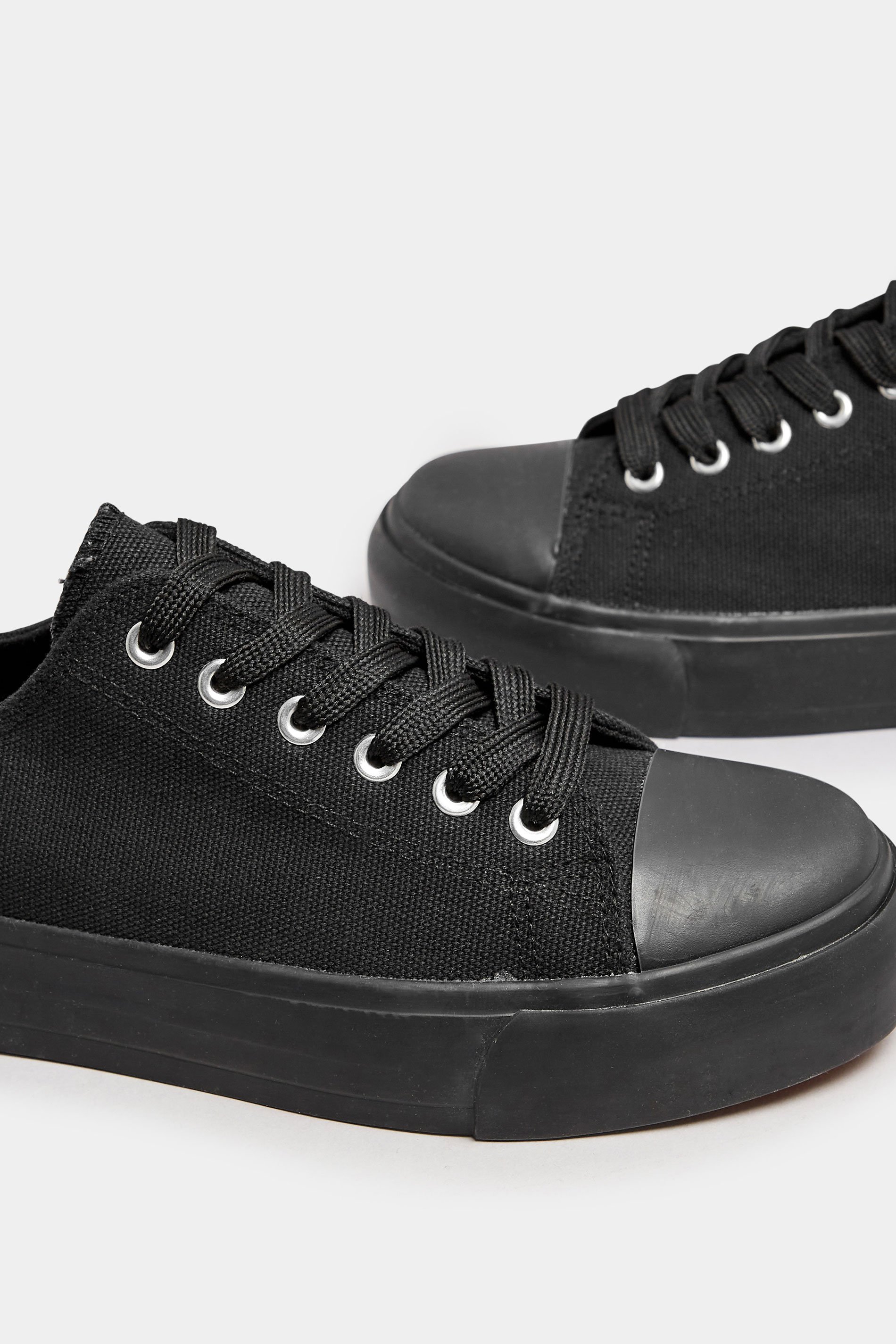 LTS Black Canvas Flatform Trainers In Standard Fit | Long Tall Sally 5