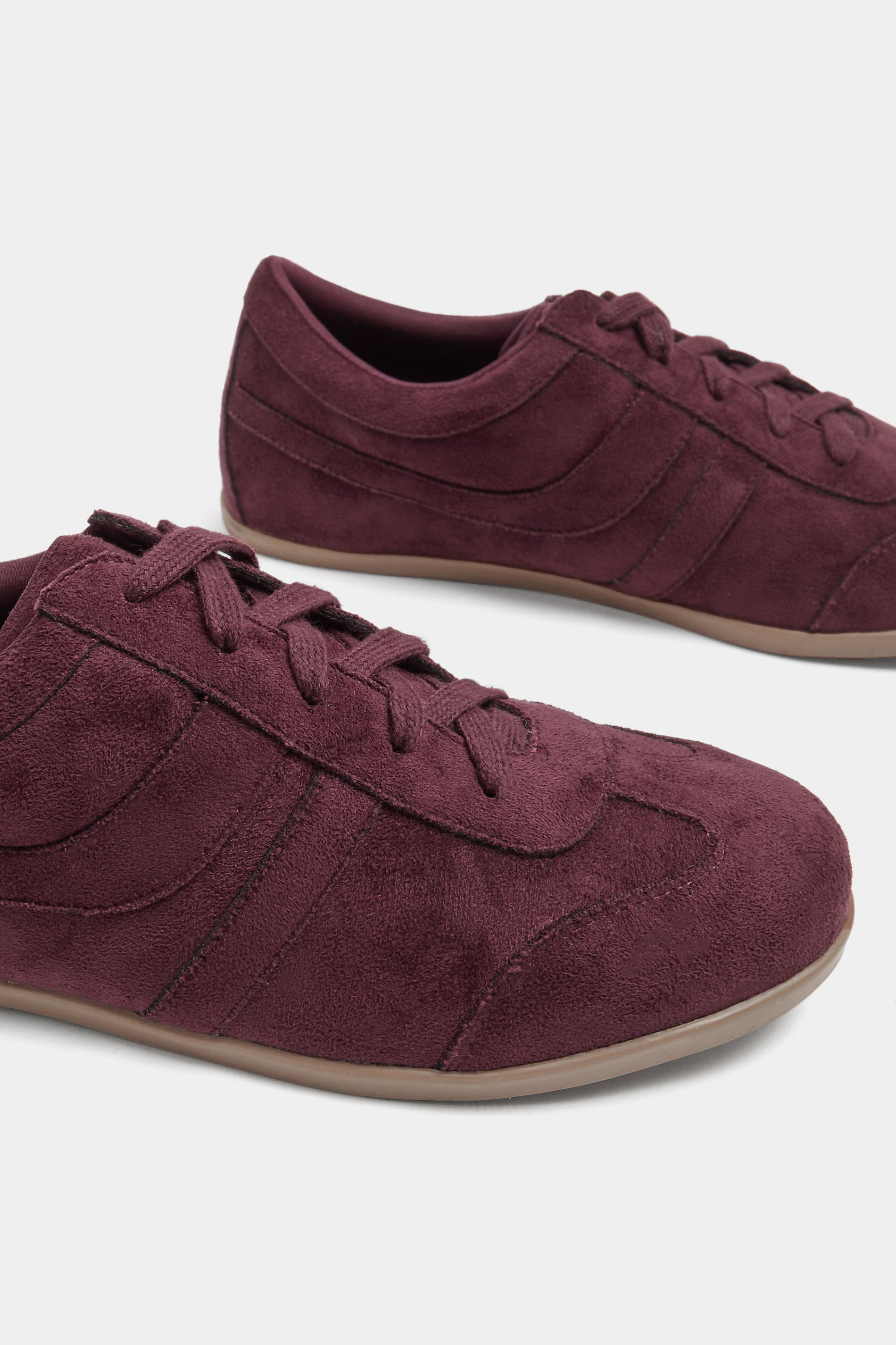 Burgundy Red Faux Suede Low Retro Stripe Trainers In Extra Wide EEE Fit | Yours Clothing 5