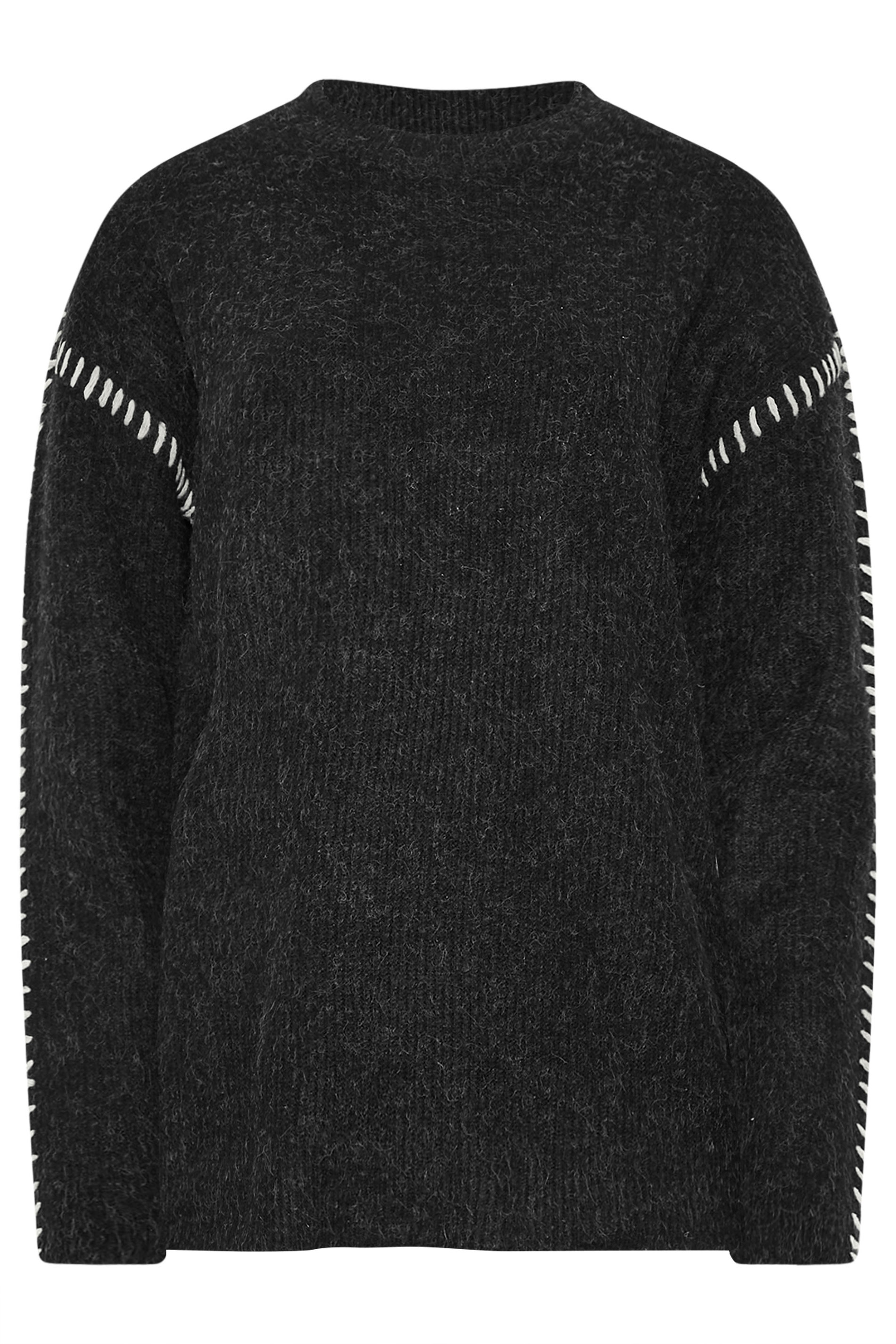 LTS Tall Charcoal Grey Knitted Contrast Stitch Jumper | Long Tall Sally 5