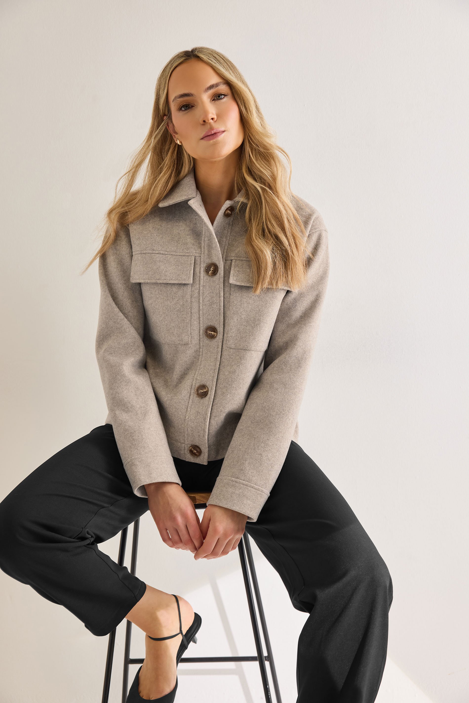LTS Tall Beige Brown Soft Touch Pocket Jacket | Long Tall Sally 1