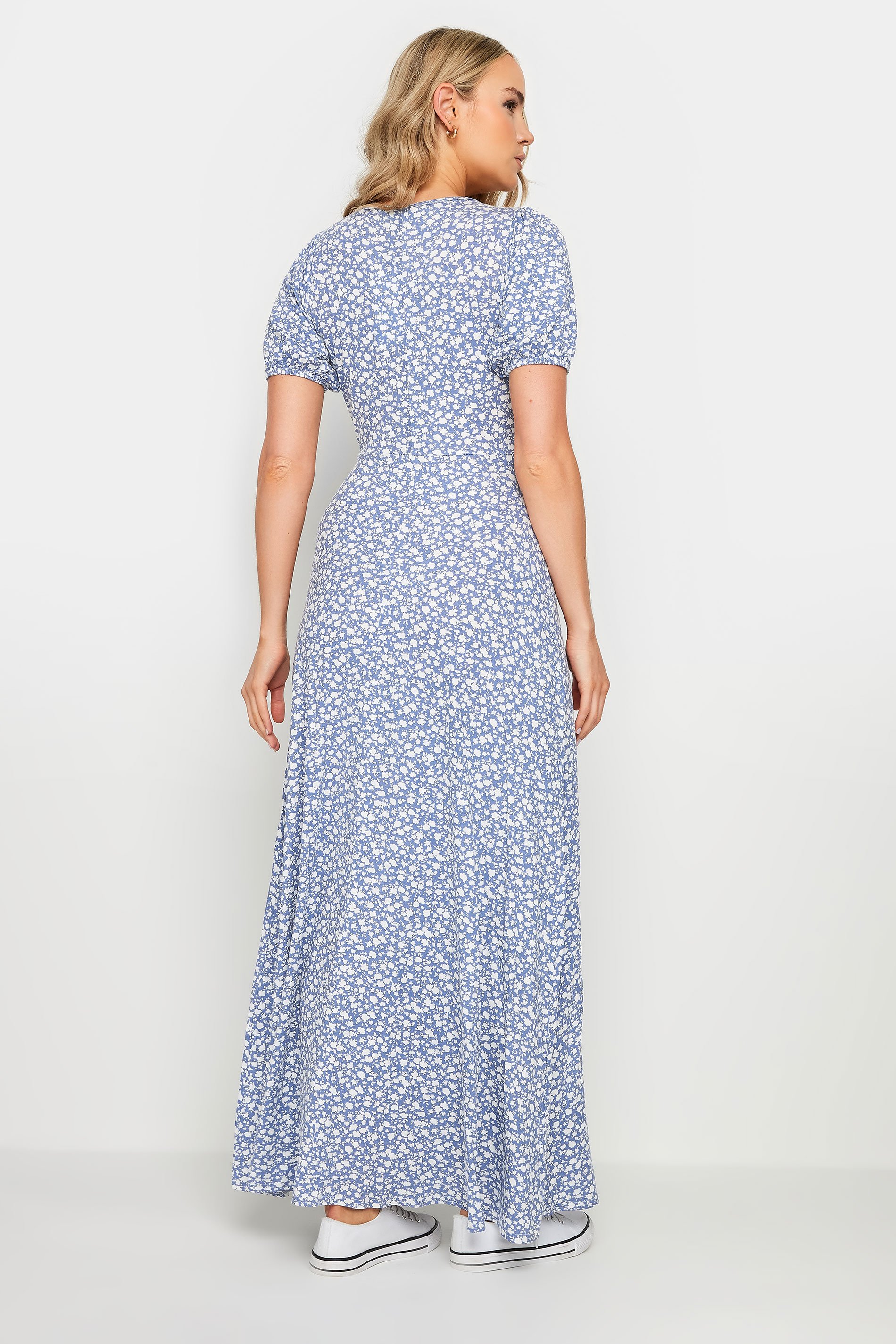 LTS Tall Women's Blue Ditsy Floral Print Maxi Wrap Dress 4