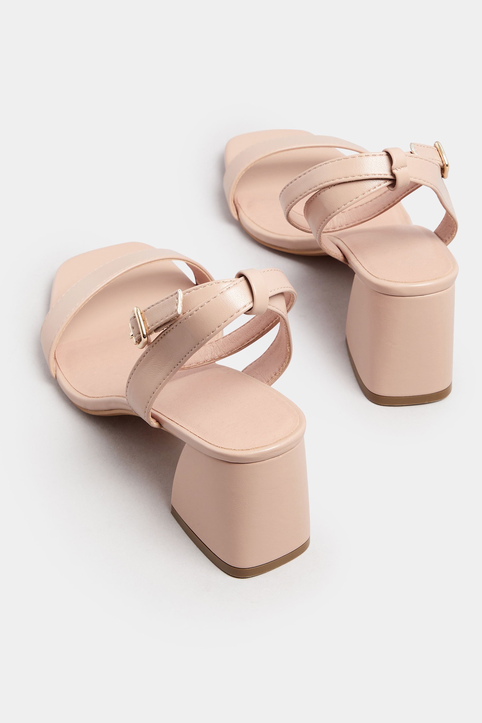 Nude Faux Leather Block Heel Sandals In Extra Wide EEE Fit | Yours Clothing 4
