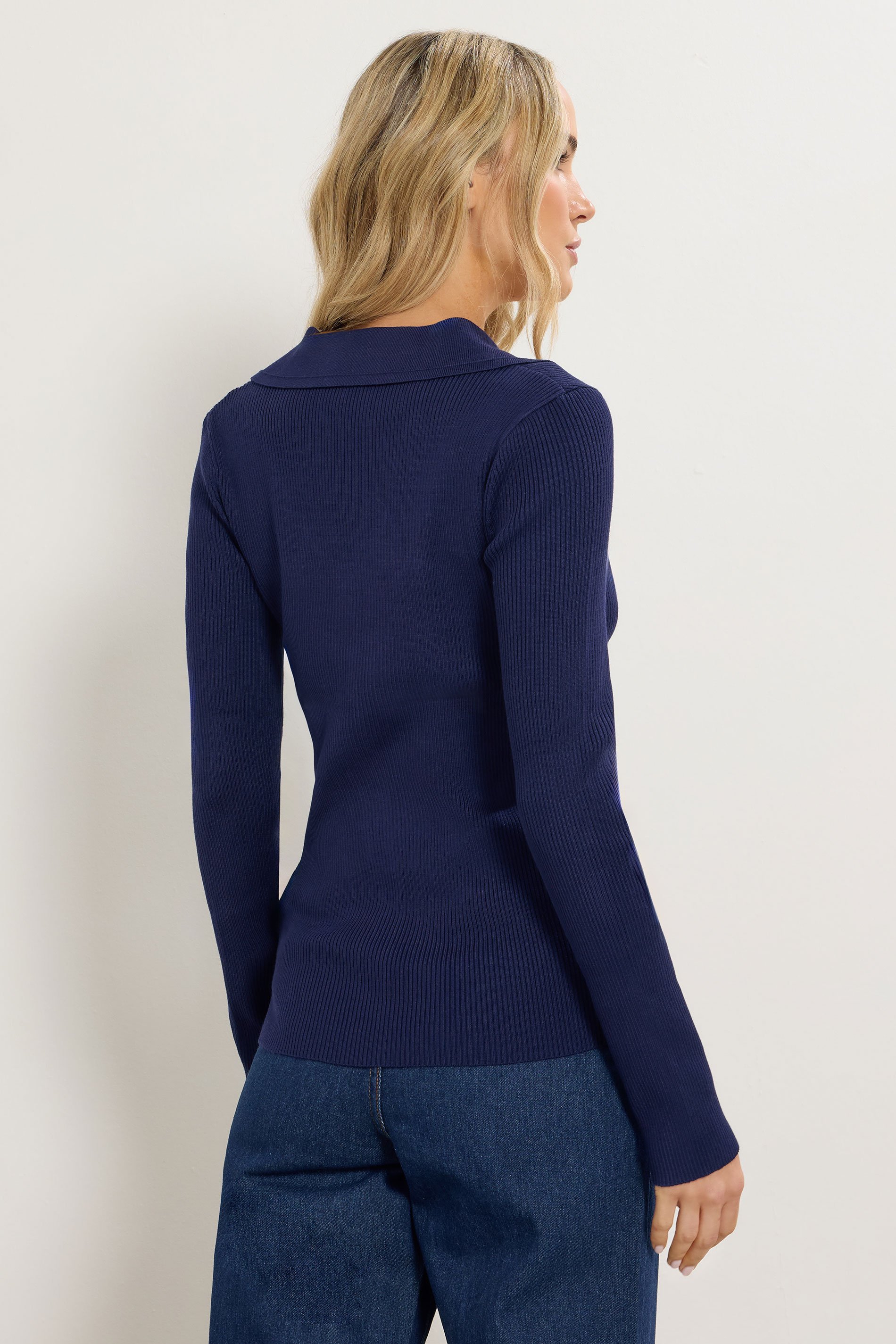 LTS Tall Navy Blue Ribbed Button Detail Top | Long Tall Sally 3