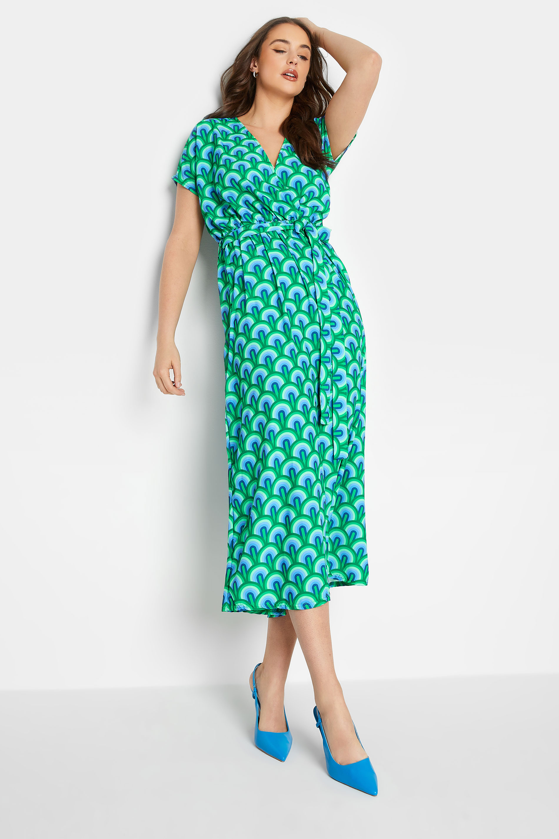 LTS Tall Women's Green Geometric Print Wrap Dress | Long Tall Sally 1