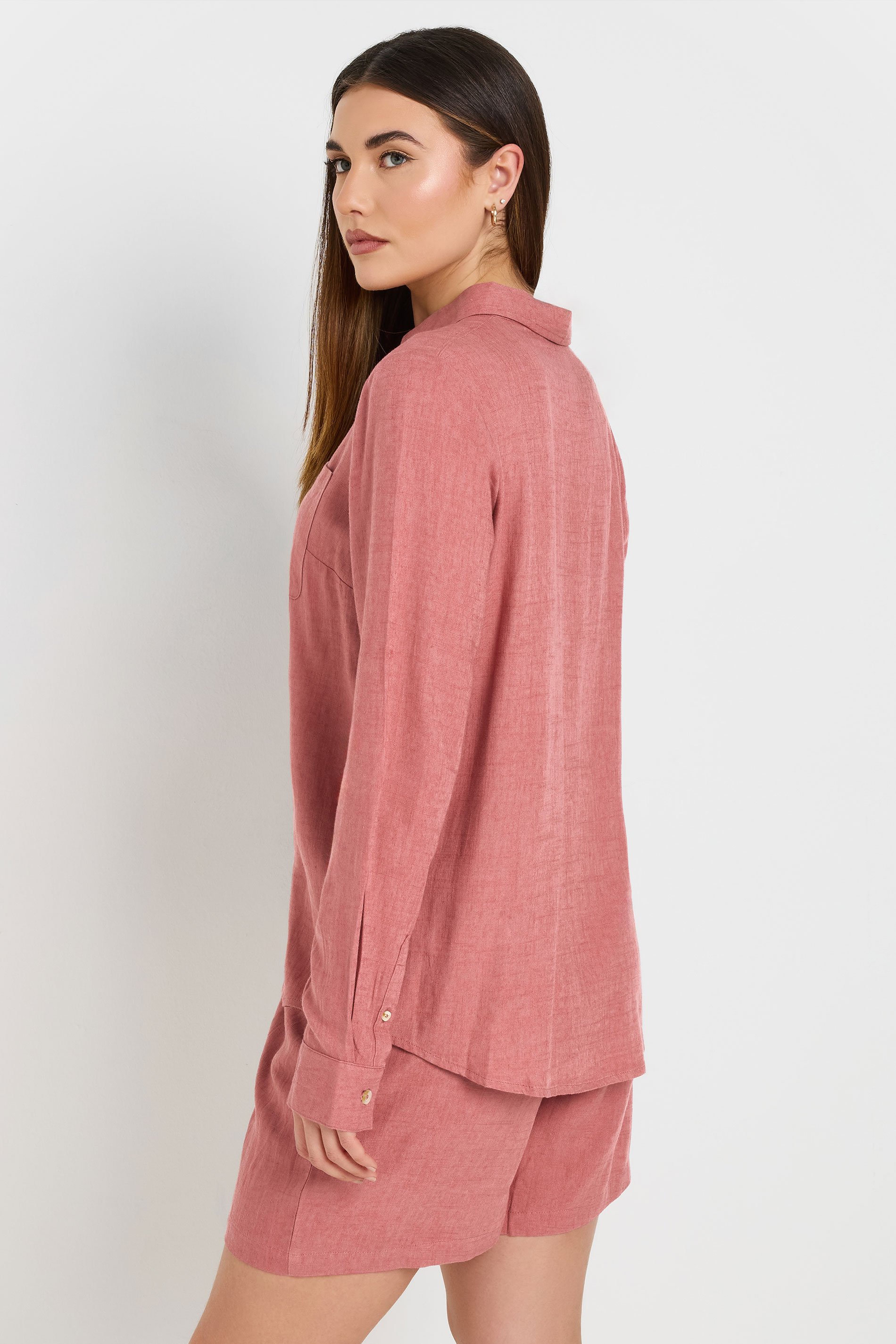 LTS Tall Coral Pink Linen Tie Shorts | Long Tall Sally 4