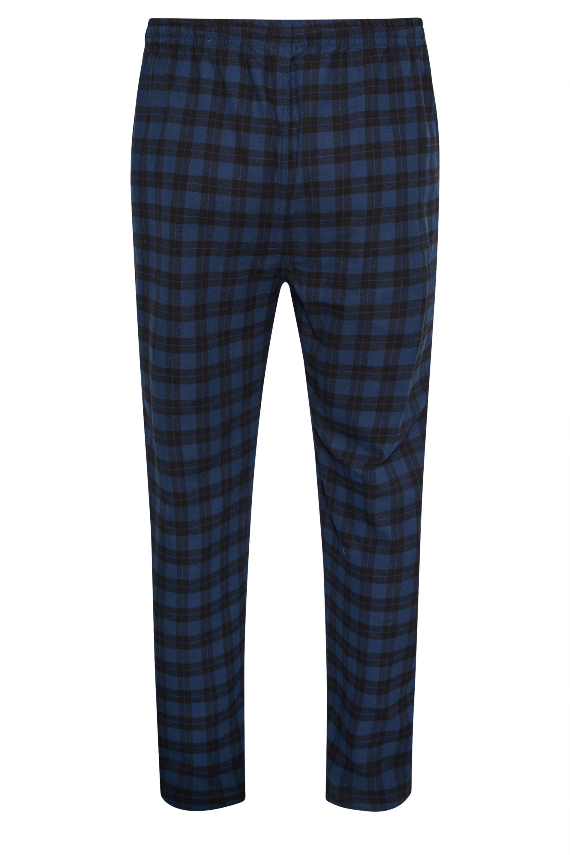 D555 Big & Tall Navy Blue Check Lounge Trousers | BadRhino 5
