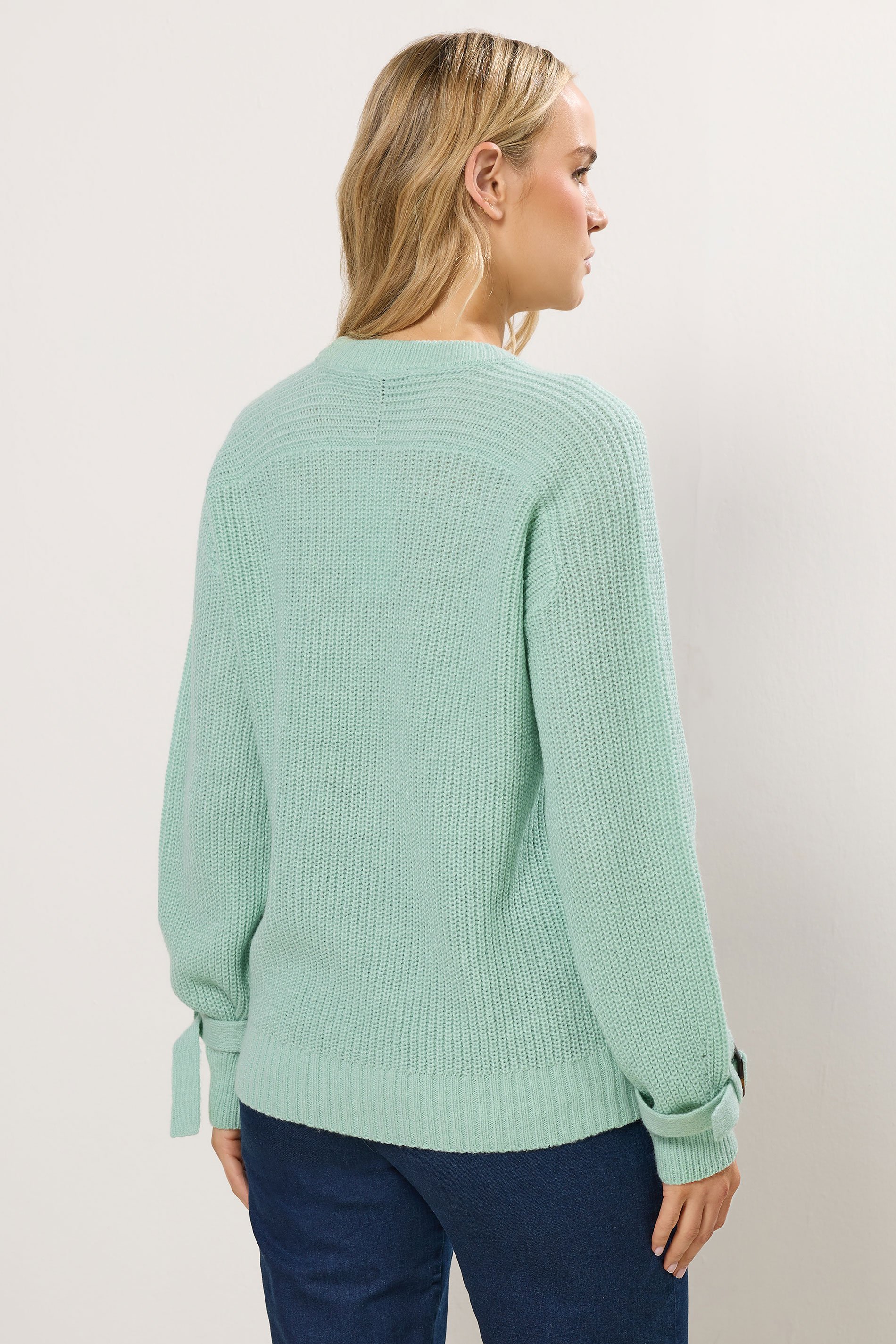 LTS Tall Green Knitted Buckle Sleeve Jumper | Long Tall Sally 3