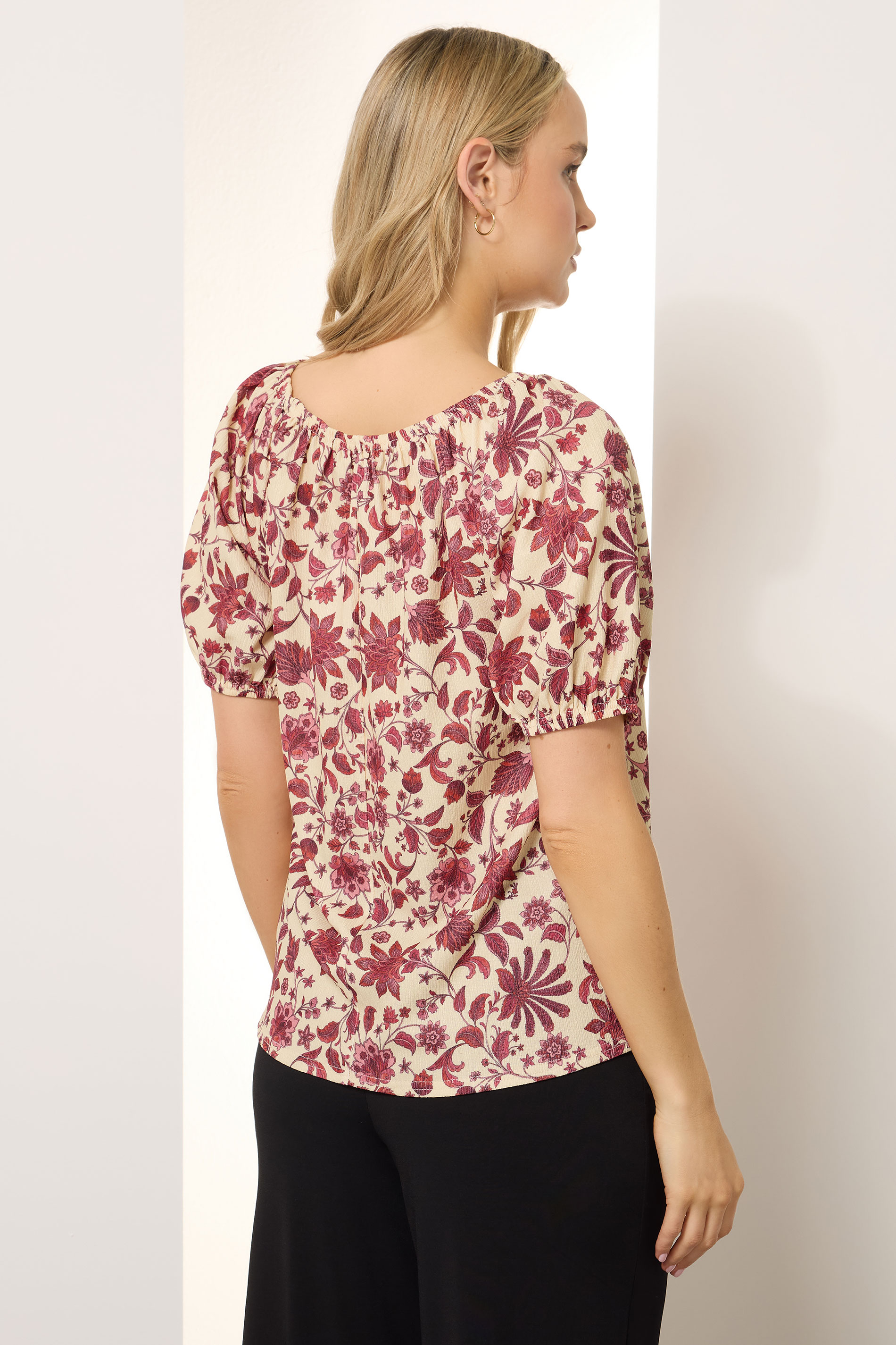 LTS Tall Women's Coral Red Floral Print Tie Front Top | Long Tall Sally 4