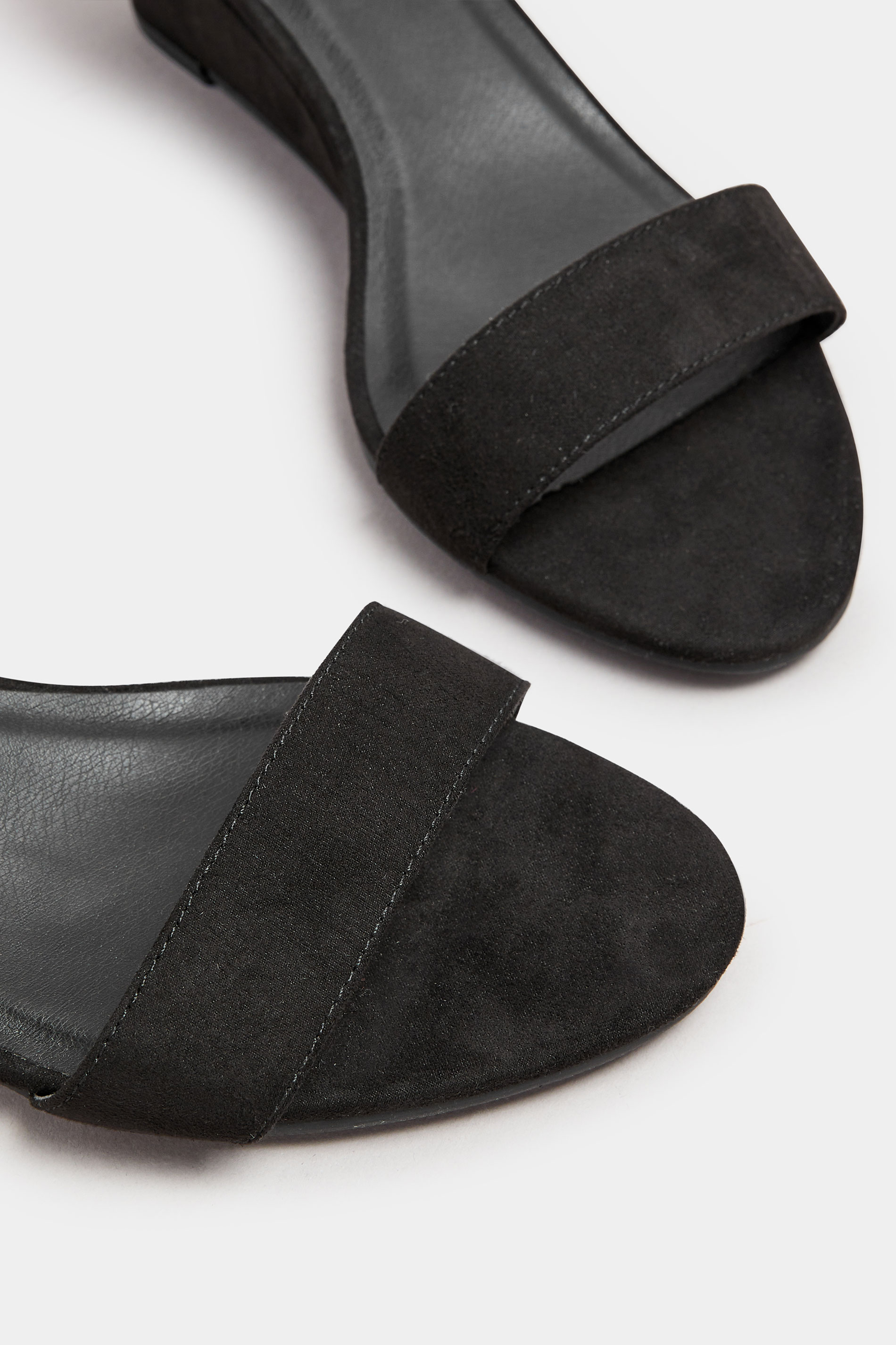 Black Faux Suede Low Wedge Sandals In Extra Wide EEE Fit | Yours Clothing 5